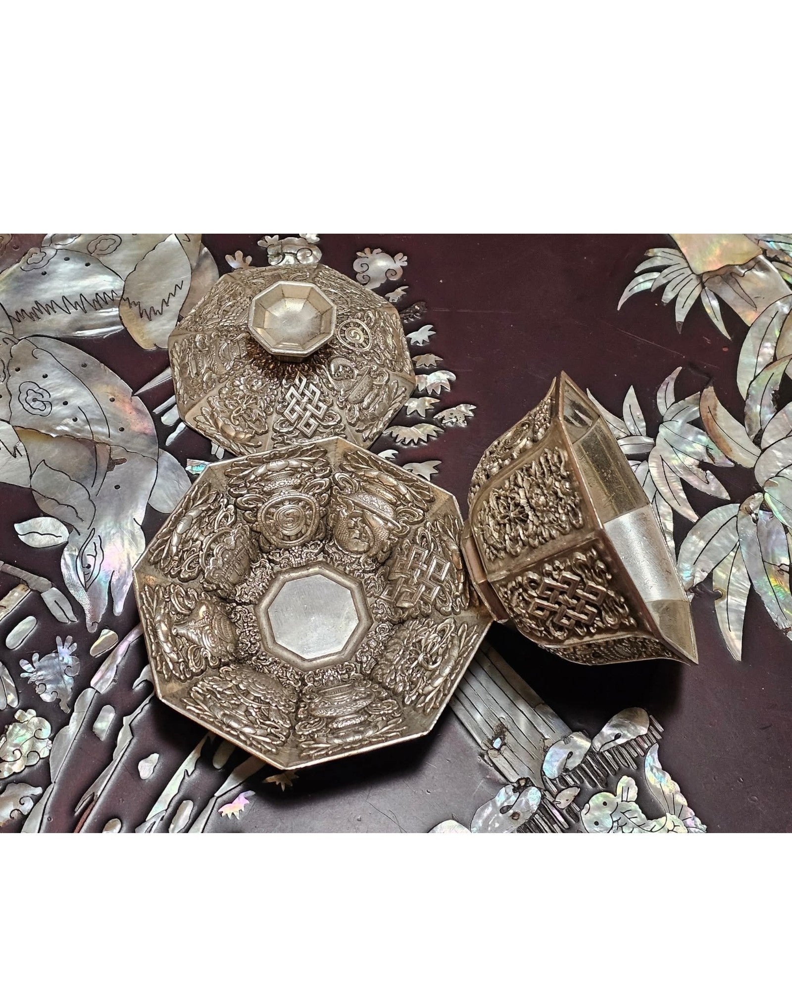 Octagonal Silver-Gilt Tea Cup Set with Matching Saucer