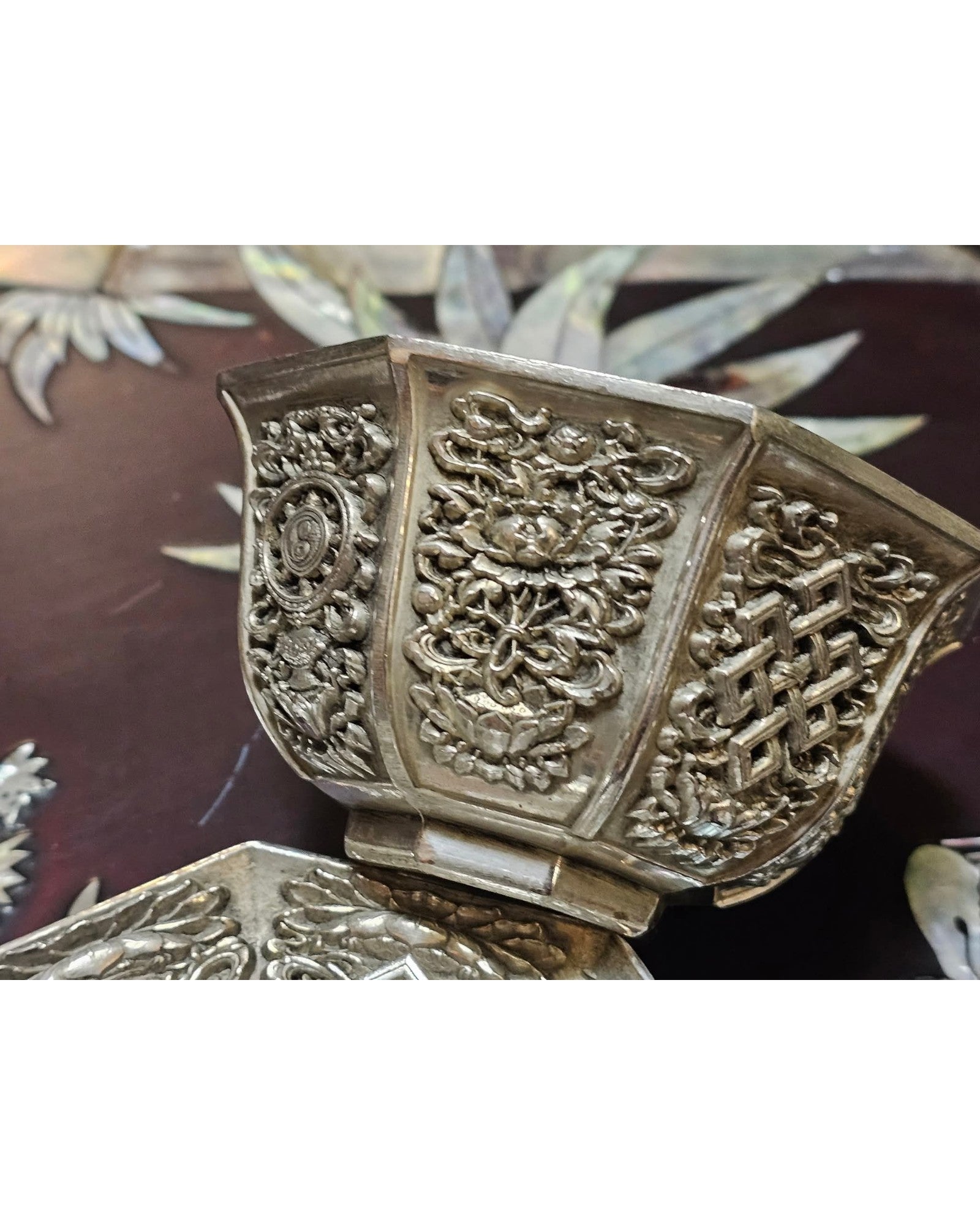 Octagonal Silver-Gilt Tea Cup Set with Matching Saucer