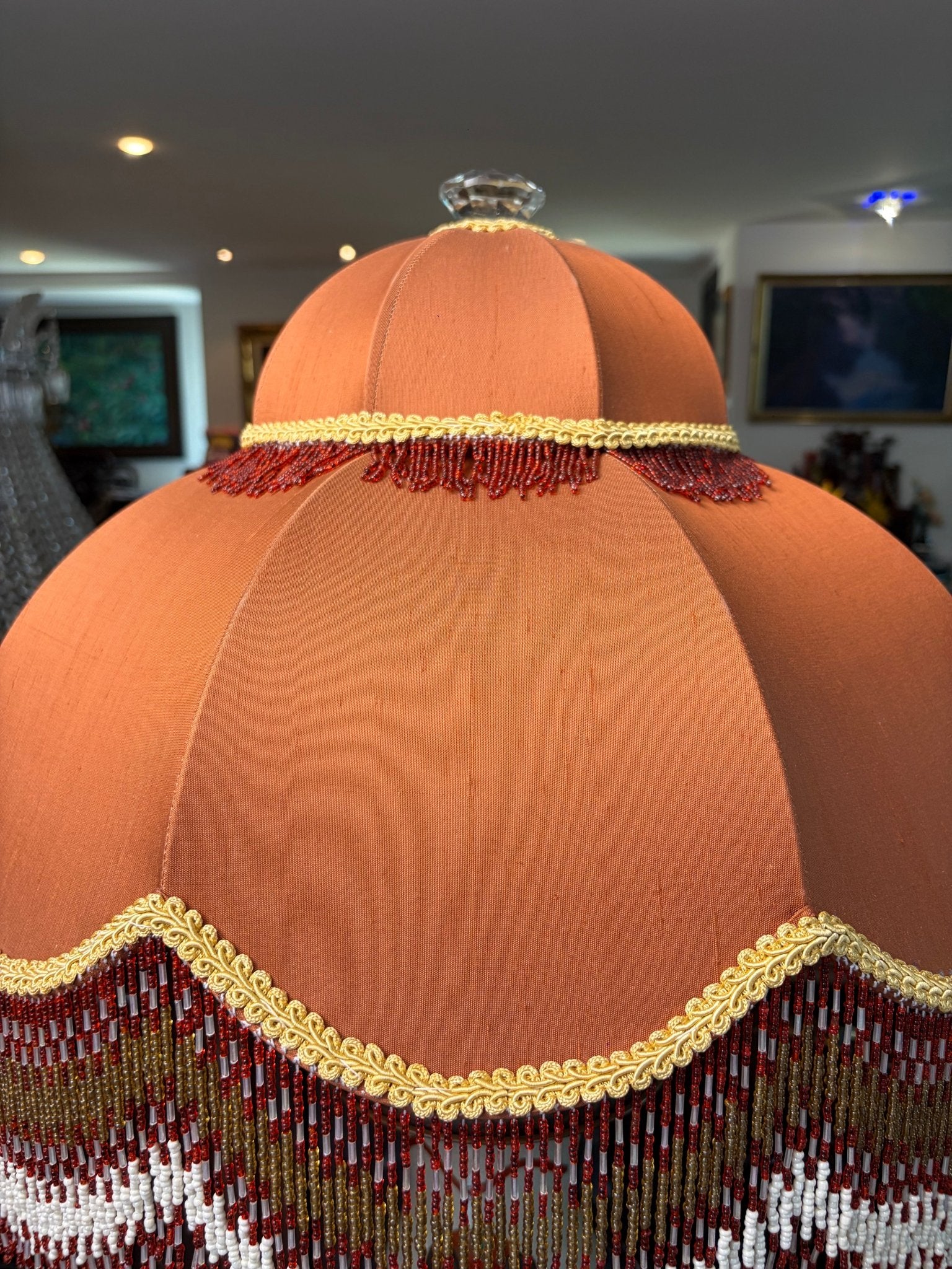 Porcelain Vase Table Lamp with Orange Embroidery Shades - Surround Living - 18