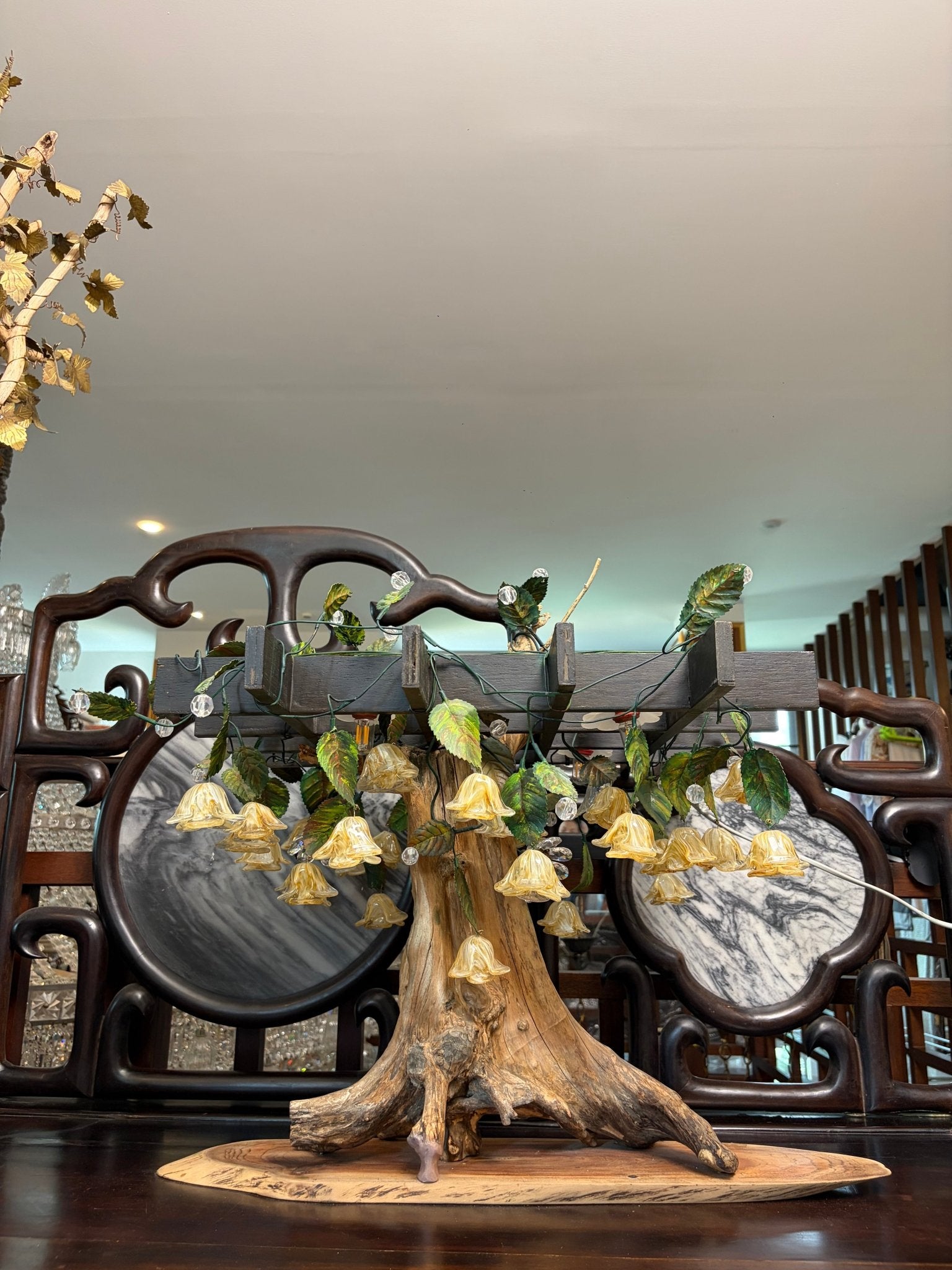 Organic Wood Table Lamp with Bell-Flower Glass Shades - Surround Living - 22