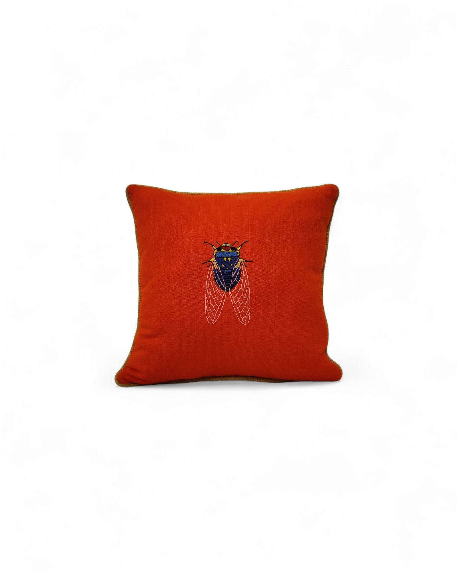 Hand Embroidered Cicada Cushion