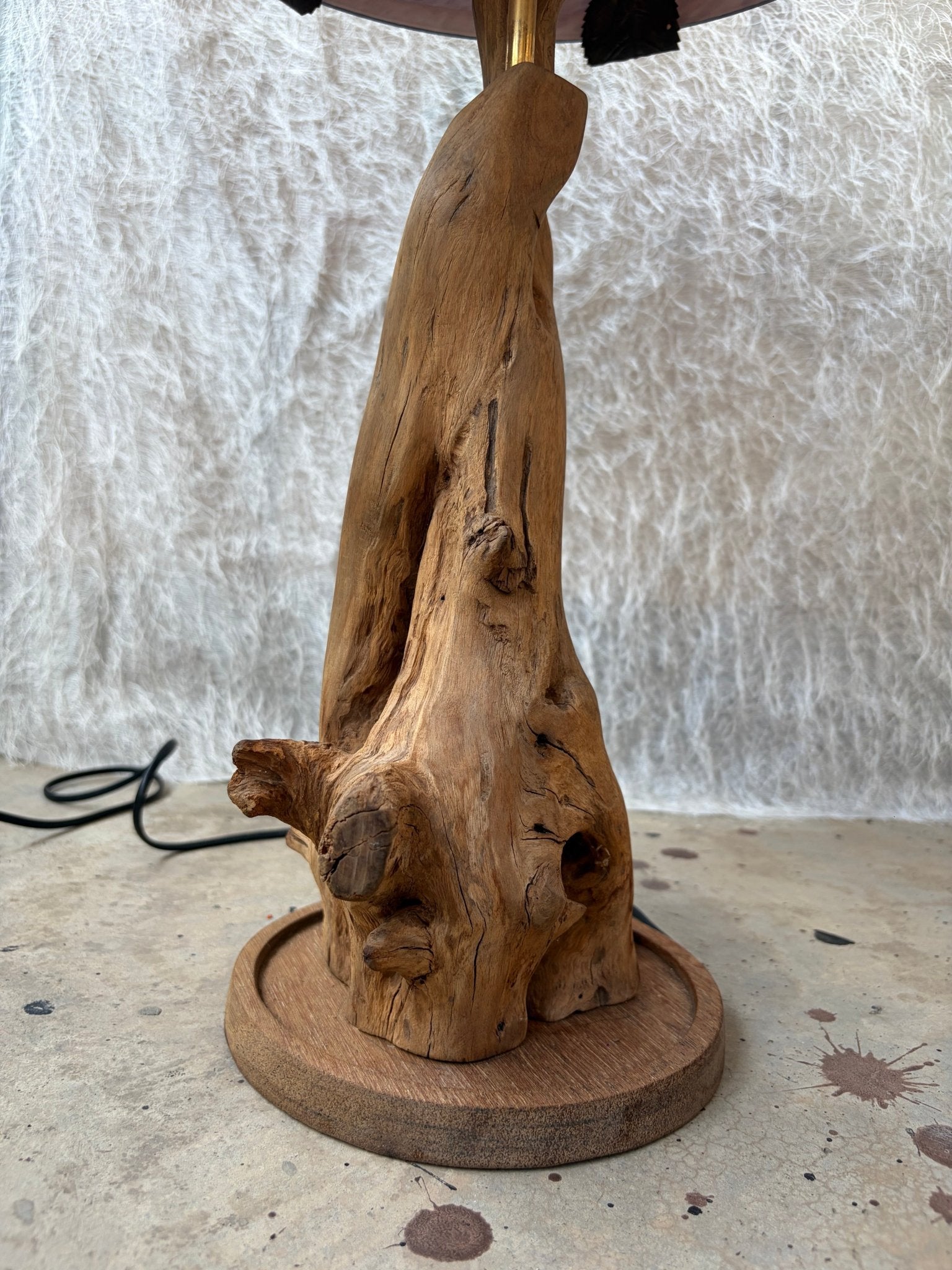 Organic Wood Table Lamp with Mushroom-Shaped Red and Blue Art Glass Shade - Surround Living - 15