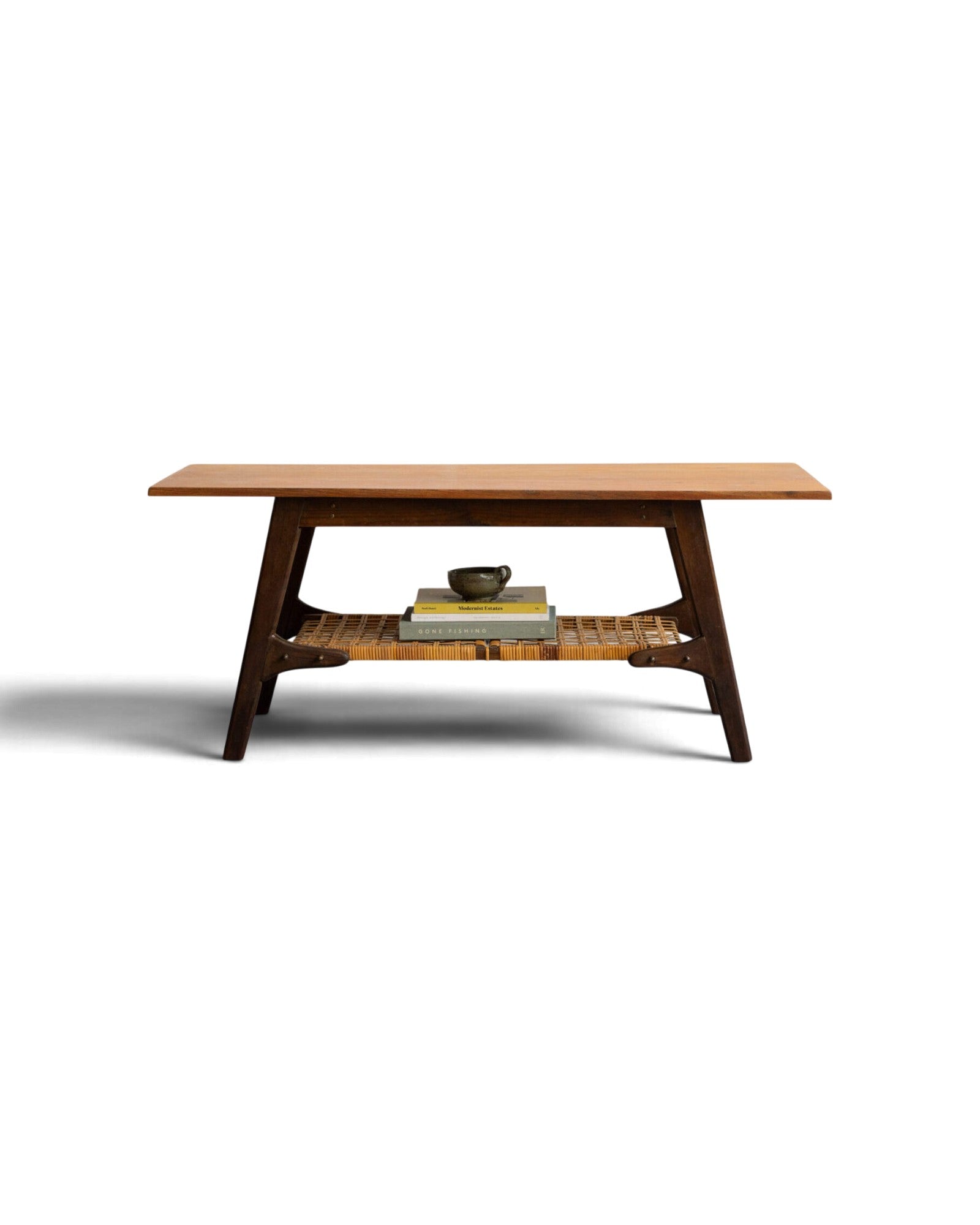 Teak Coffee Table with Cane Shelf