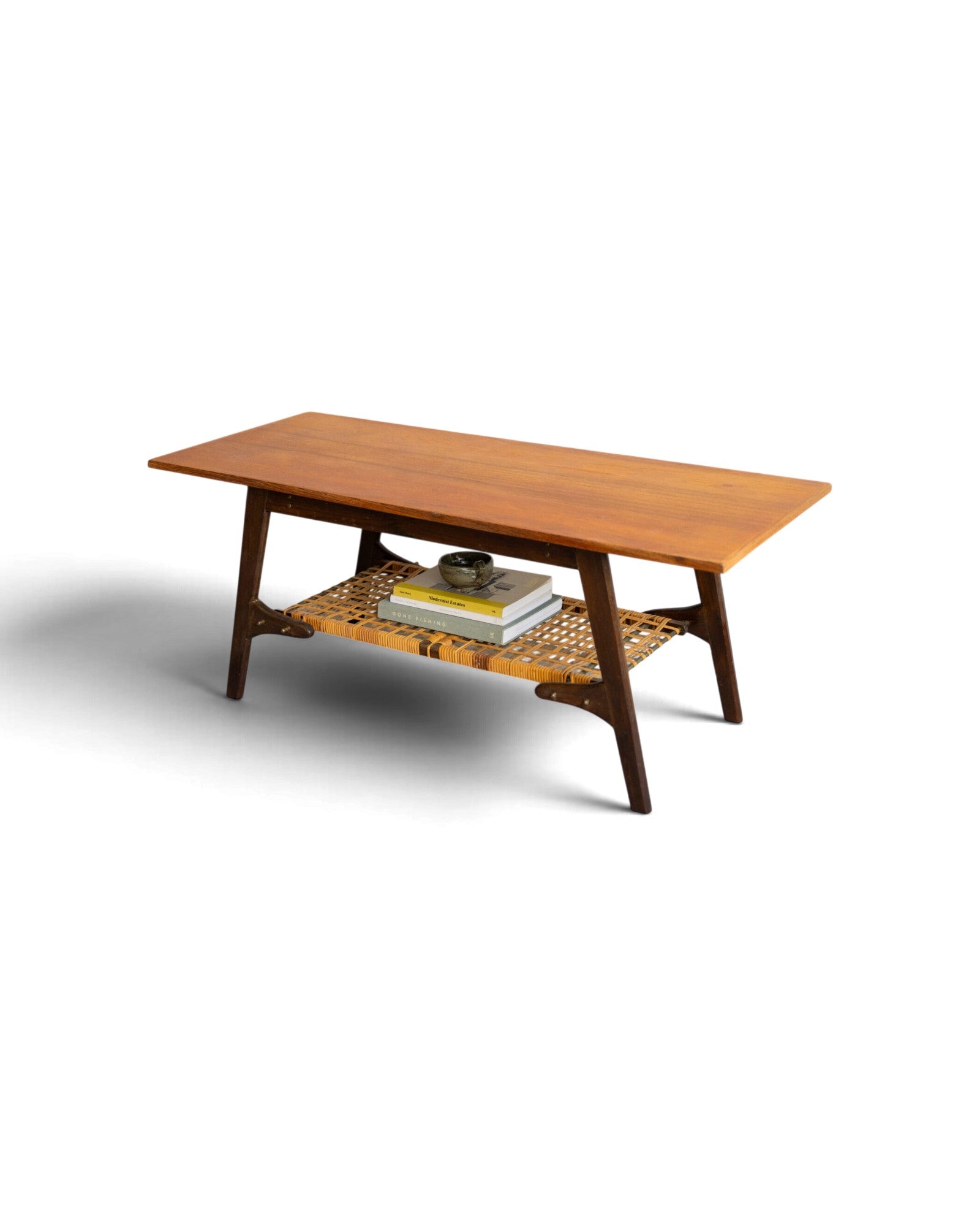 Teak Coffee Table with Cane Shelf
