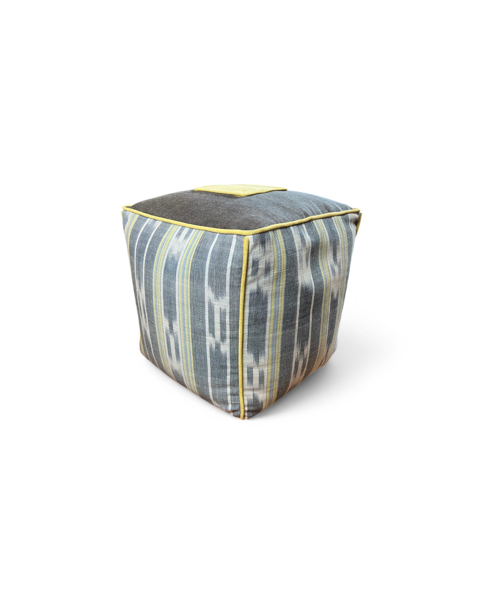 Square Bean Bag with Warp ikat handwoven cotton Tie Dye with Velvet Piping (S) - Blue