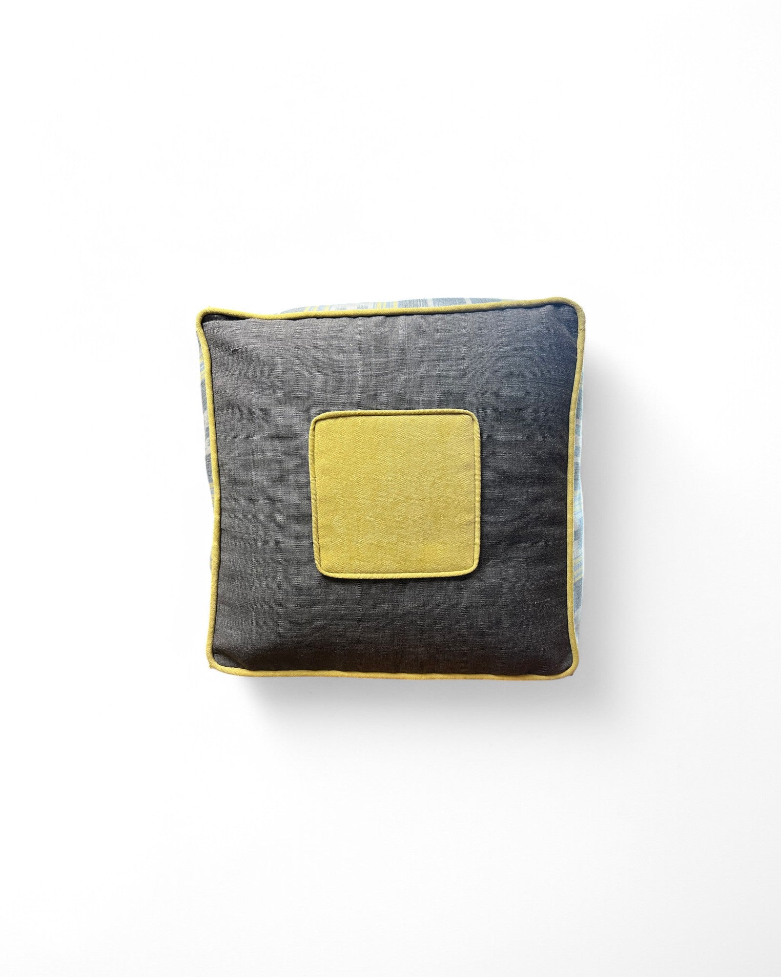 Square Bean Bag with Warp ikat handwoven cotton Tie Dye with Velvet Piping (S) - Blue