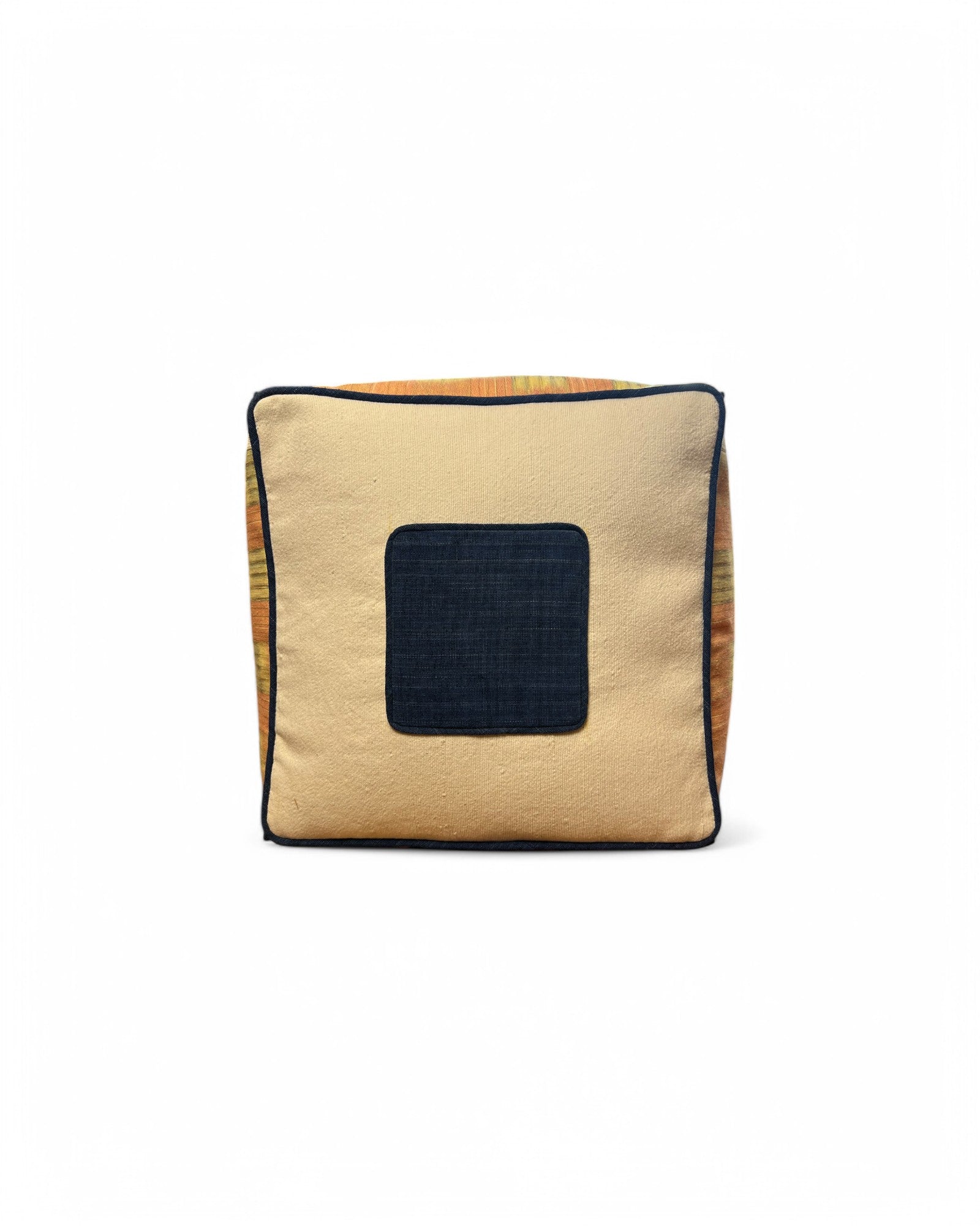 Square Bean Bag with Warp ikat handwoven Cotton Tie Dye with Cotton Piping (S) - Peach