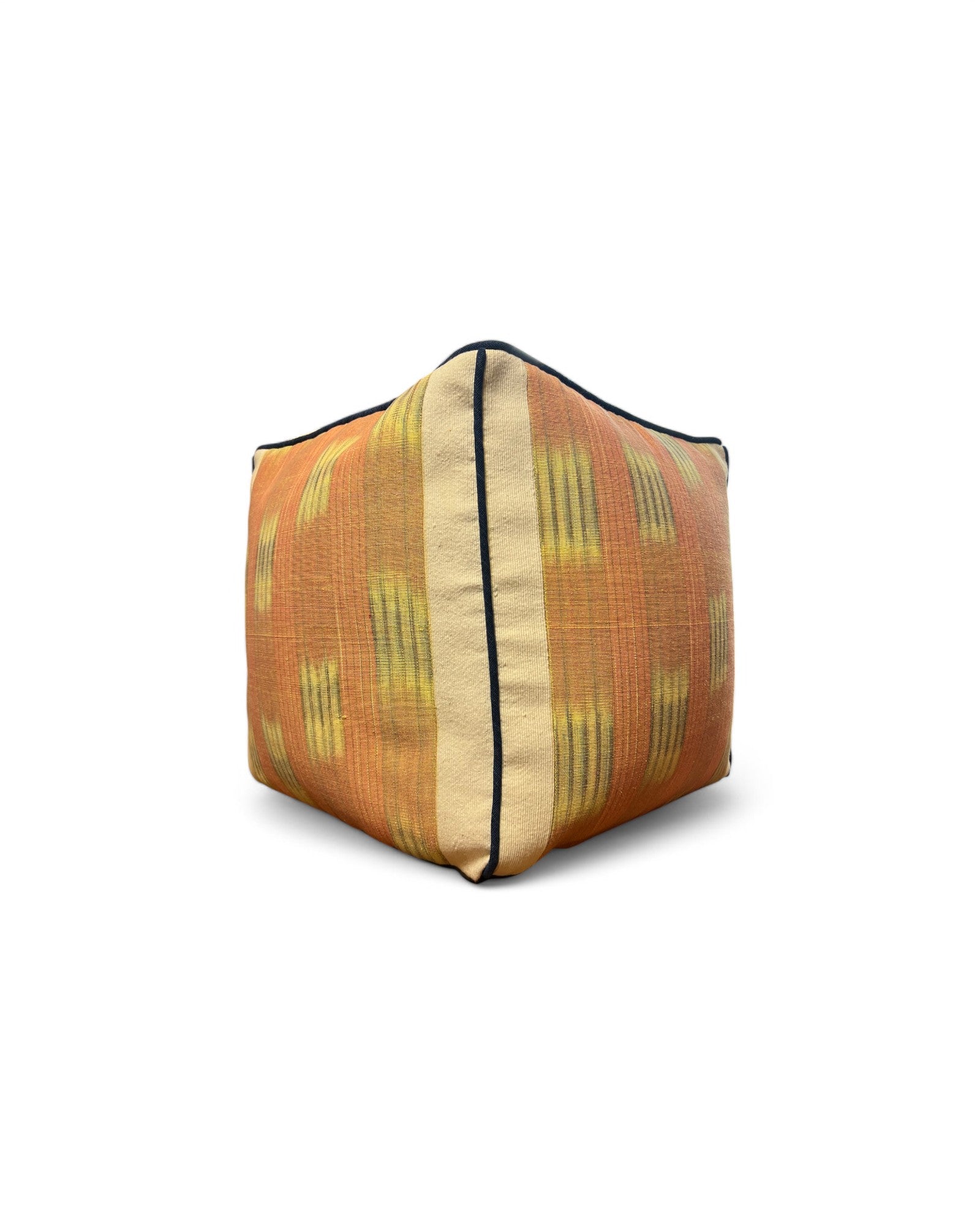 Square Bean Bag with Warp ikat handwoven Cotton Tie Dye with Cotton Piping (S) - Peach