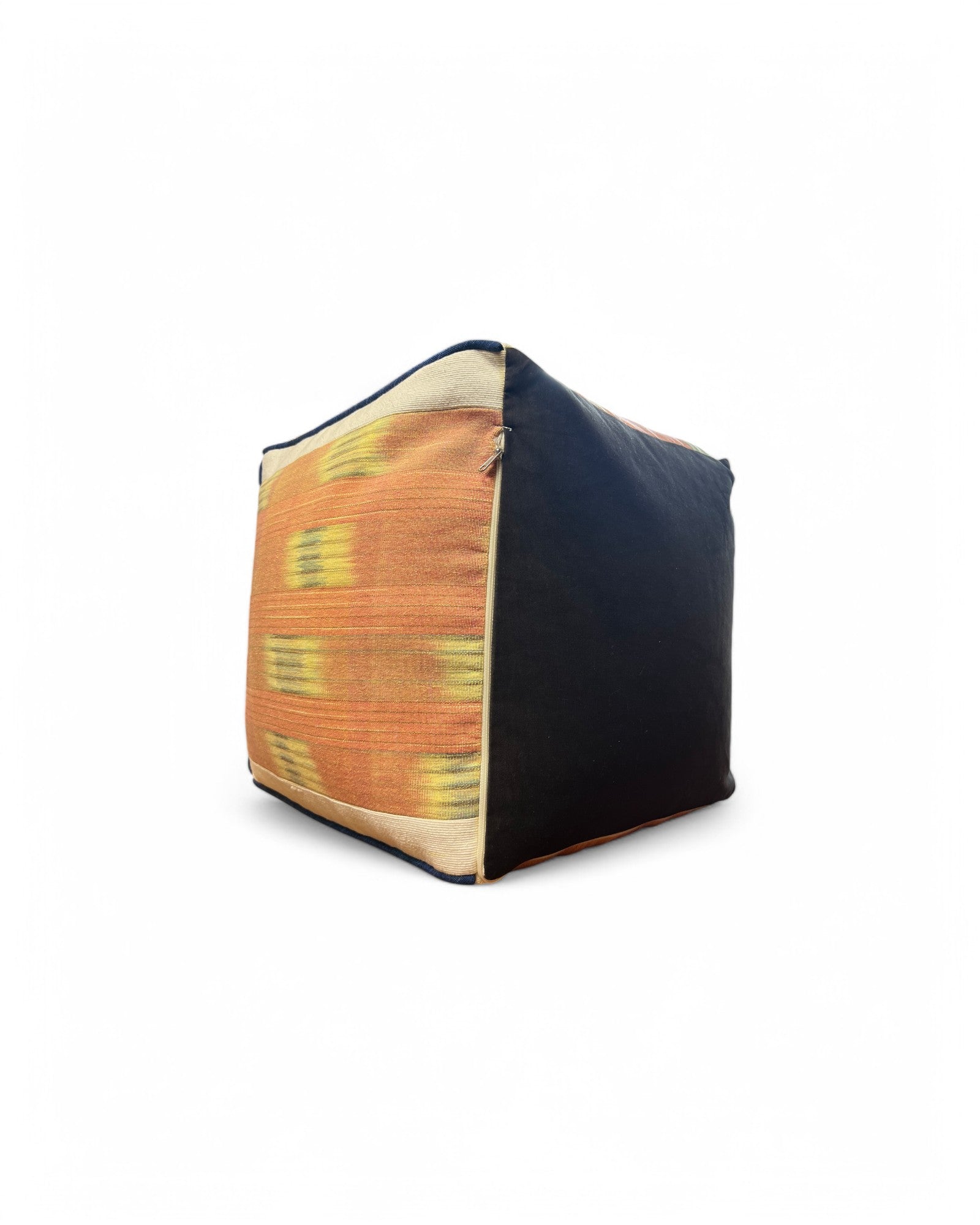 Square Bean Bag with Warp ikat handwoven Cotton Tie Dye with Cotton Piping (S) - Peach