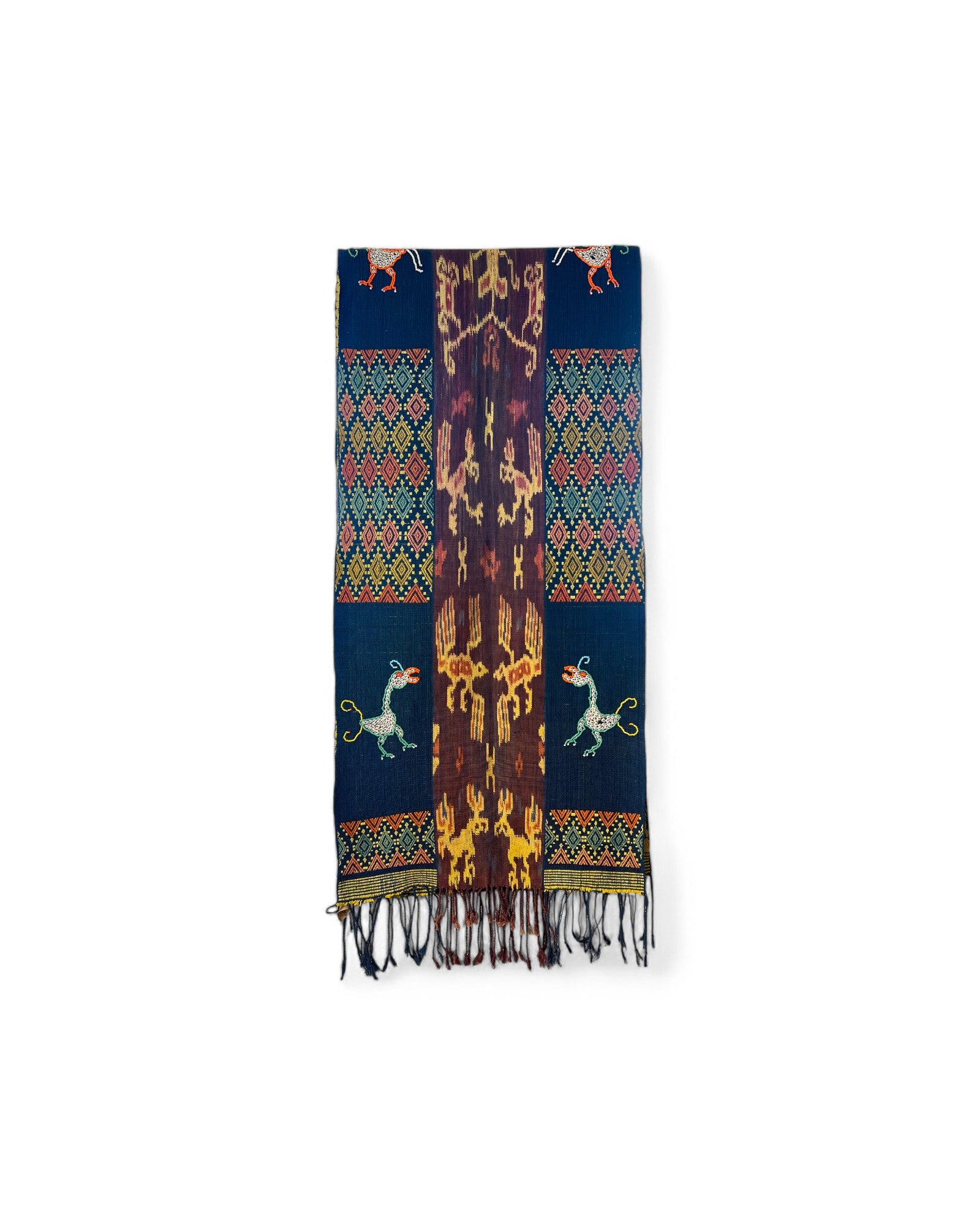 Mythical Bird Beaded Ikat & Borracay Textile Wall Hanging / Table Runner