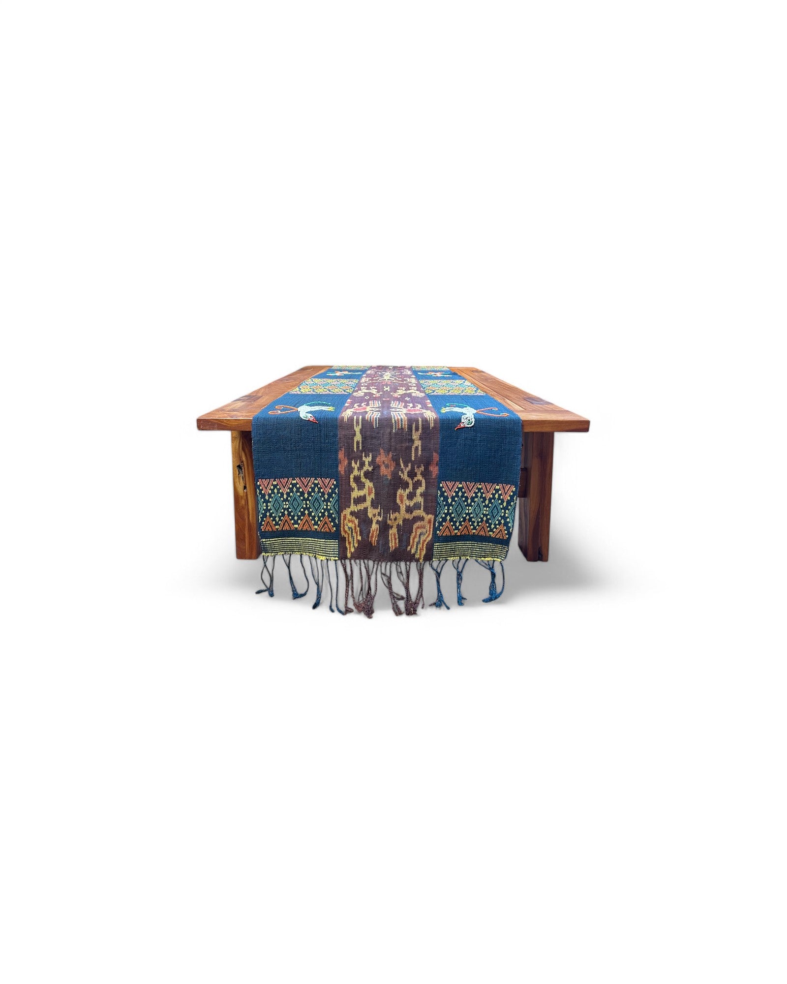 Mythical Bird Beaded Ikat & Borracay Textile Wall Hanging / Table Runner
