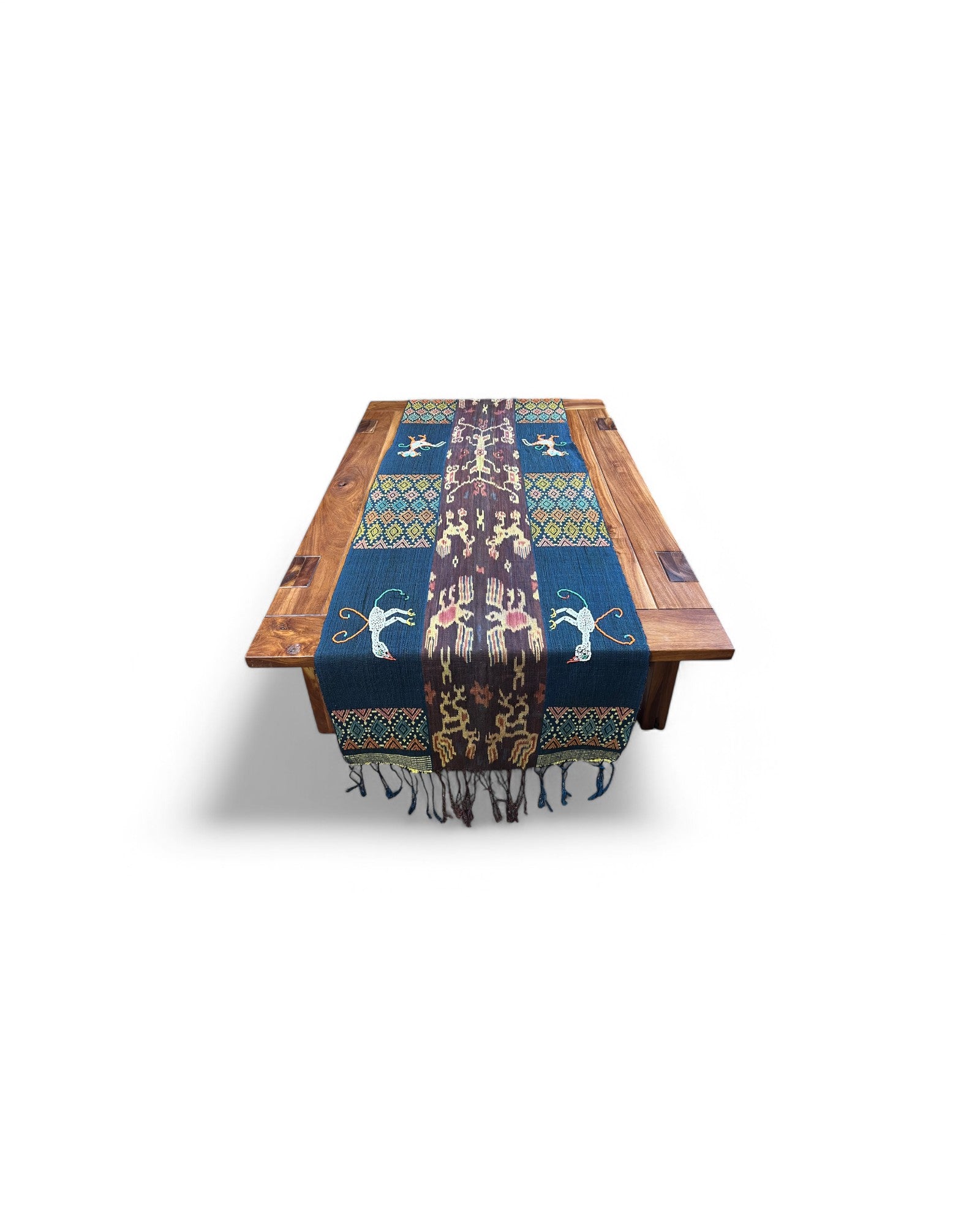 Mythical Bird Beaded Ikat & Borracay Textile Wall Hanging / Table Runner