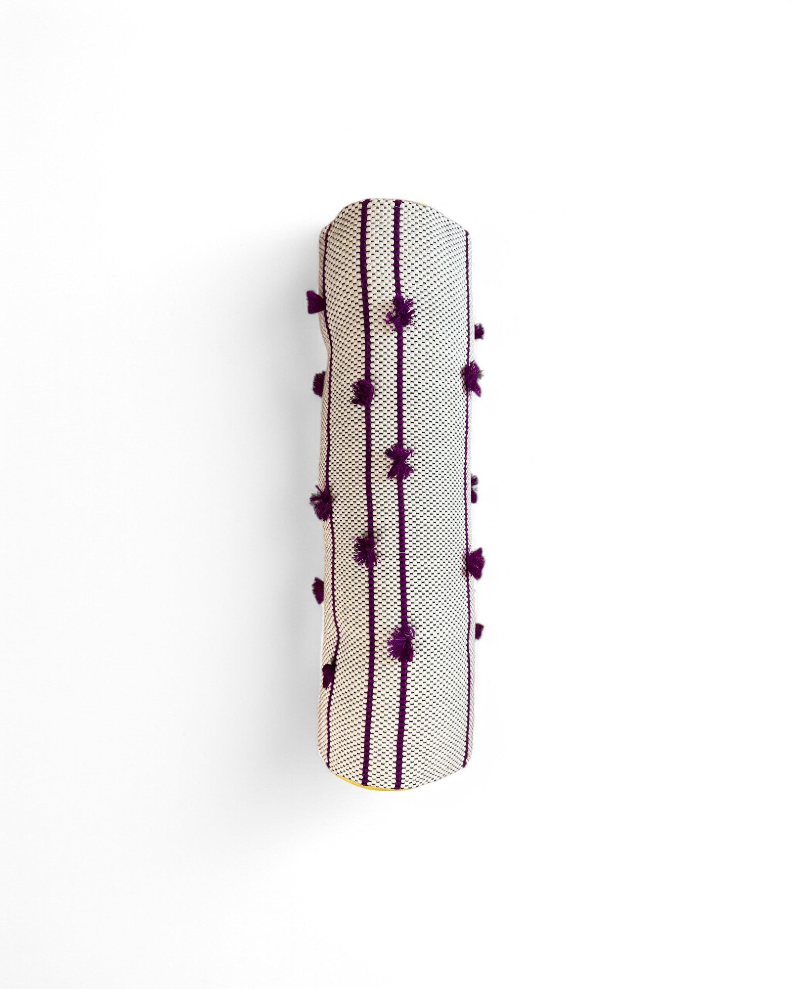 Cylindral Bolster Pillow - Handstiched (White & Purple Piping)