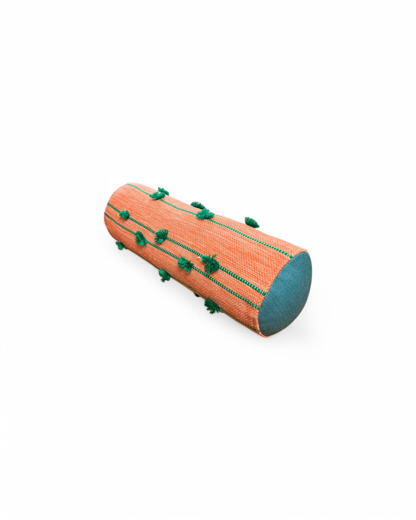 Cylindral Bolster Pillow - Handstiched (Peach & Green Piping)