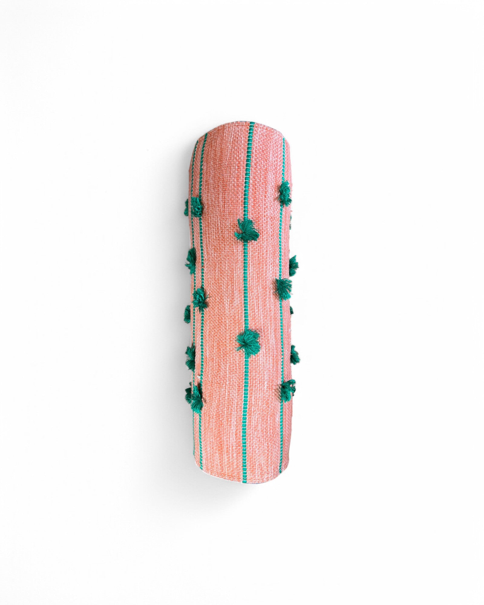 Cylindral Bolster Pillow - Handstiched (Peach & Green Piping)