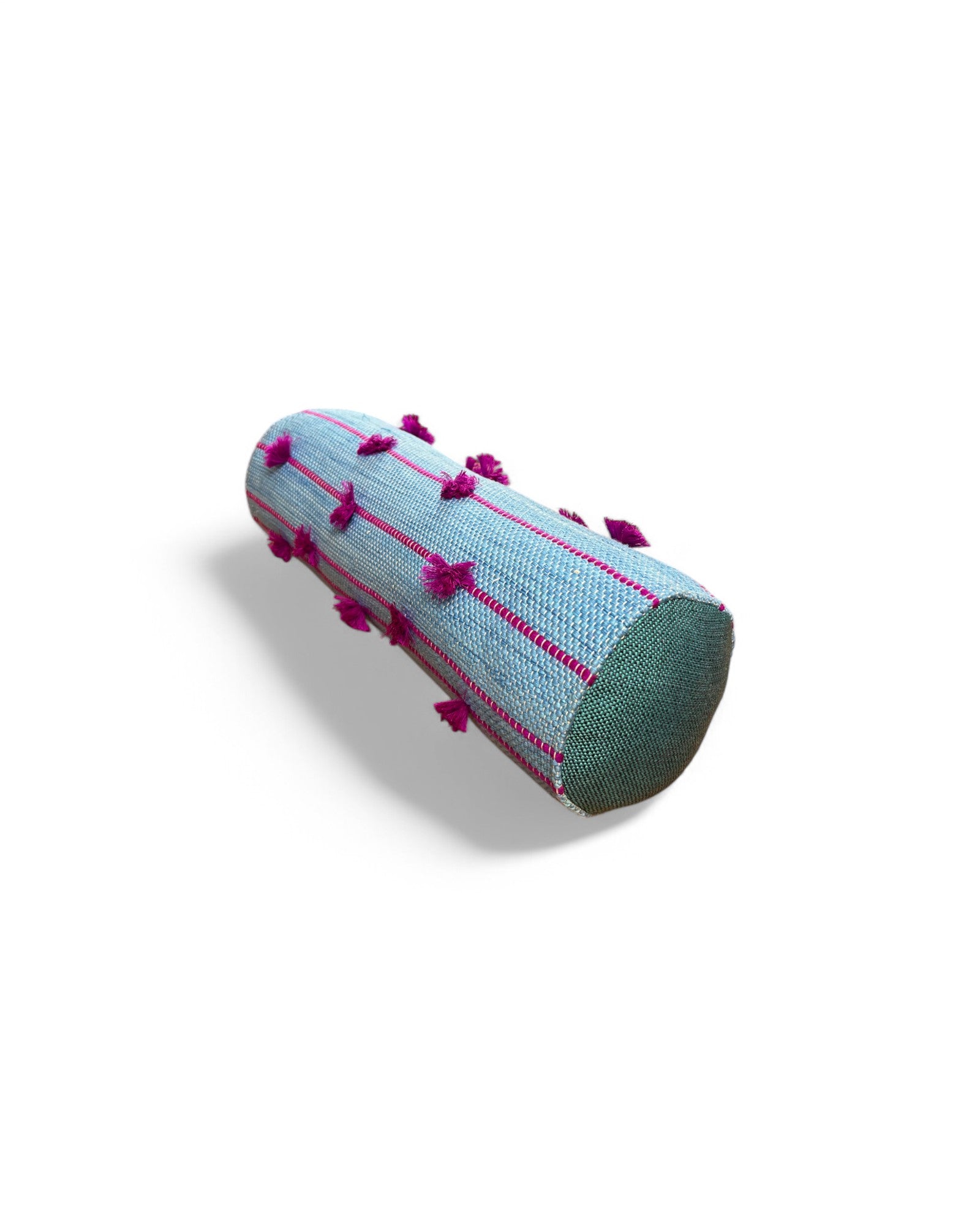 Cylindral Bolster Pillow - Handstiched (Blue & Purple Piping)