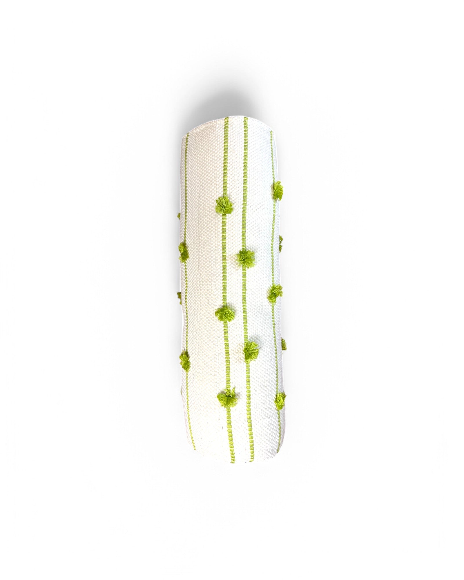 Cylindral Bolster Pillow, Handstiched - White & Lime Green Piping