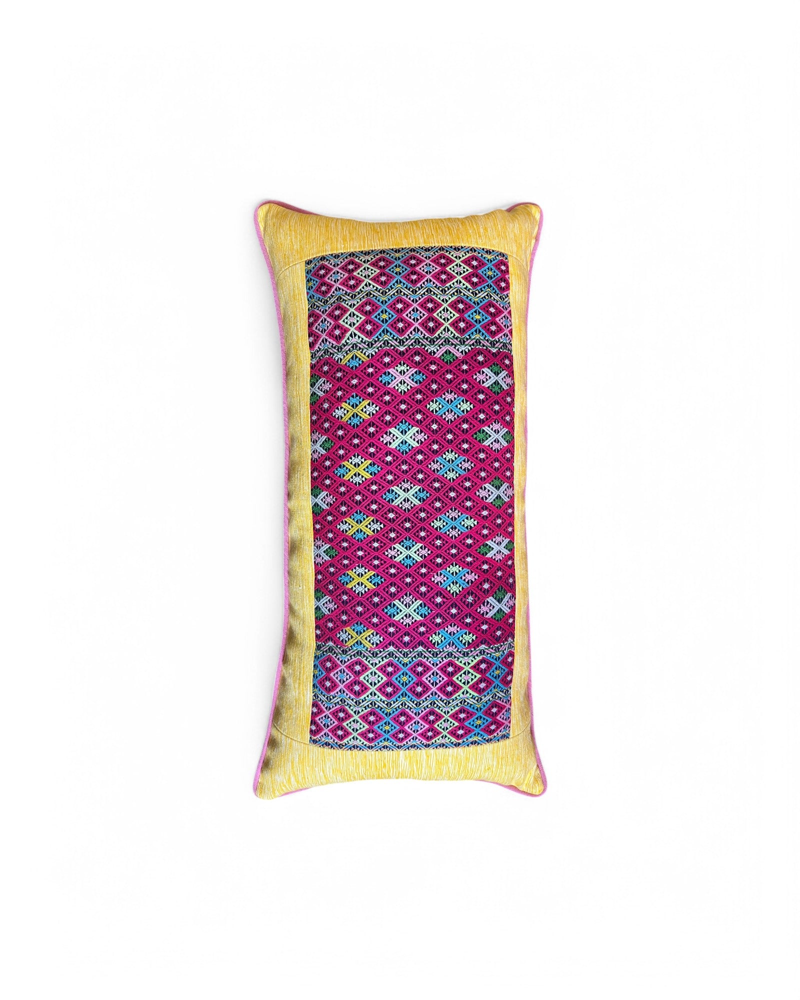 Lumbar Cushion with Karen Hill-Tribe Centrepiece - Yellow & Mangosteen