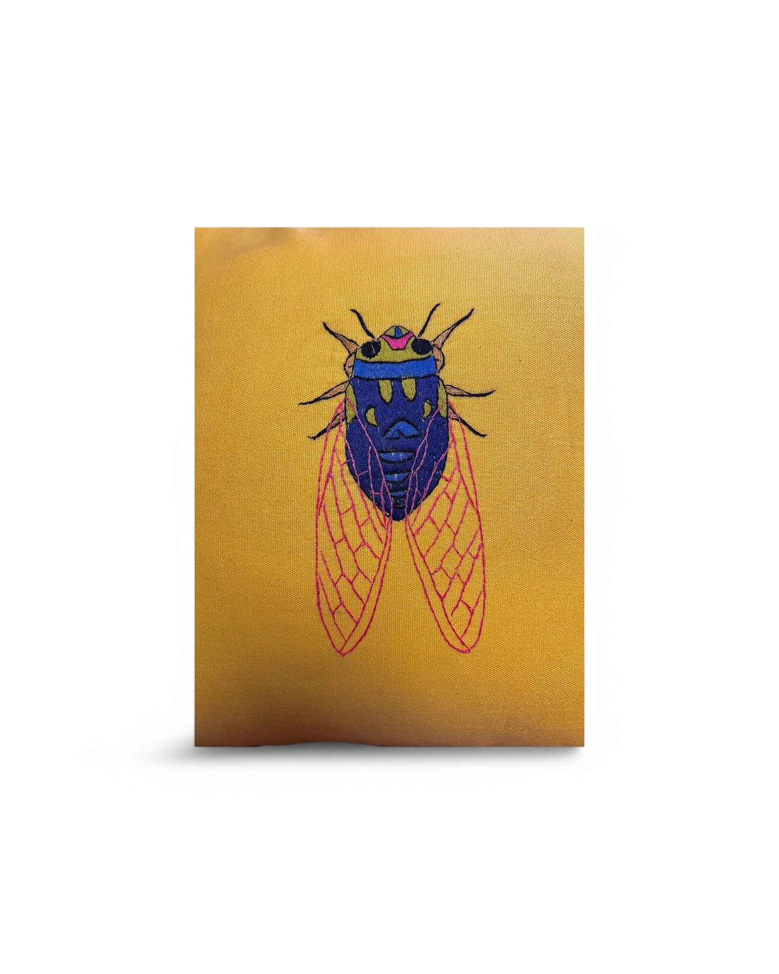 Hand Ebroidered Insect - Cicada (Yellow with Pink Piping)