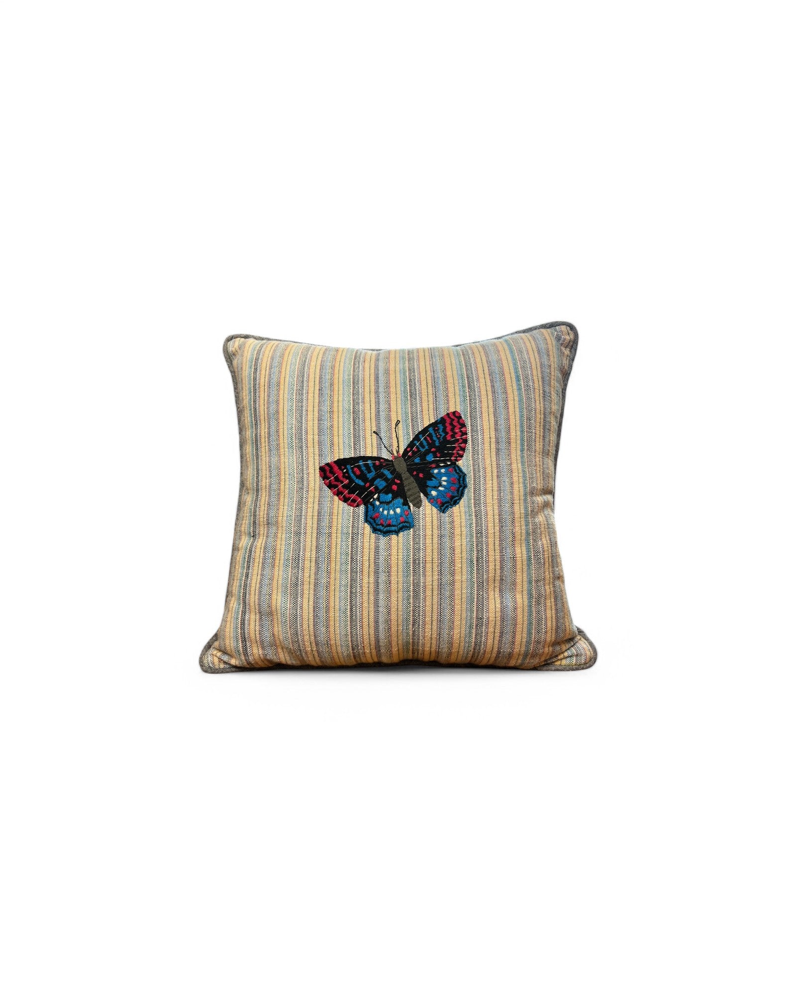 Hand Ebroidered Insect - Butterfly Striped Light Shades of Blue - Back (Pink)