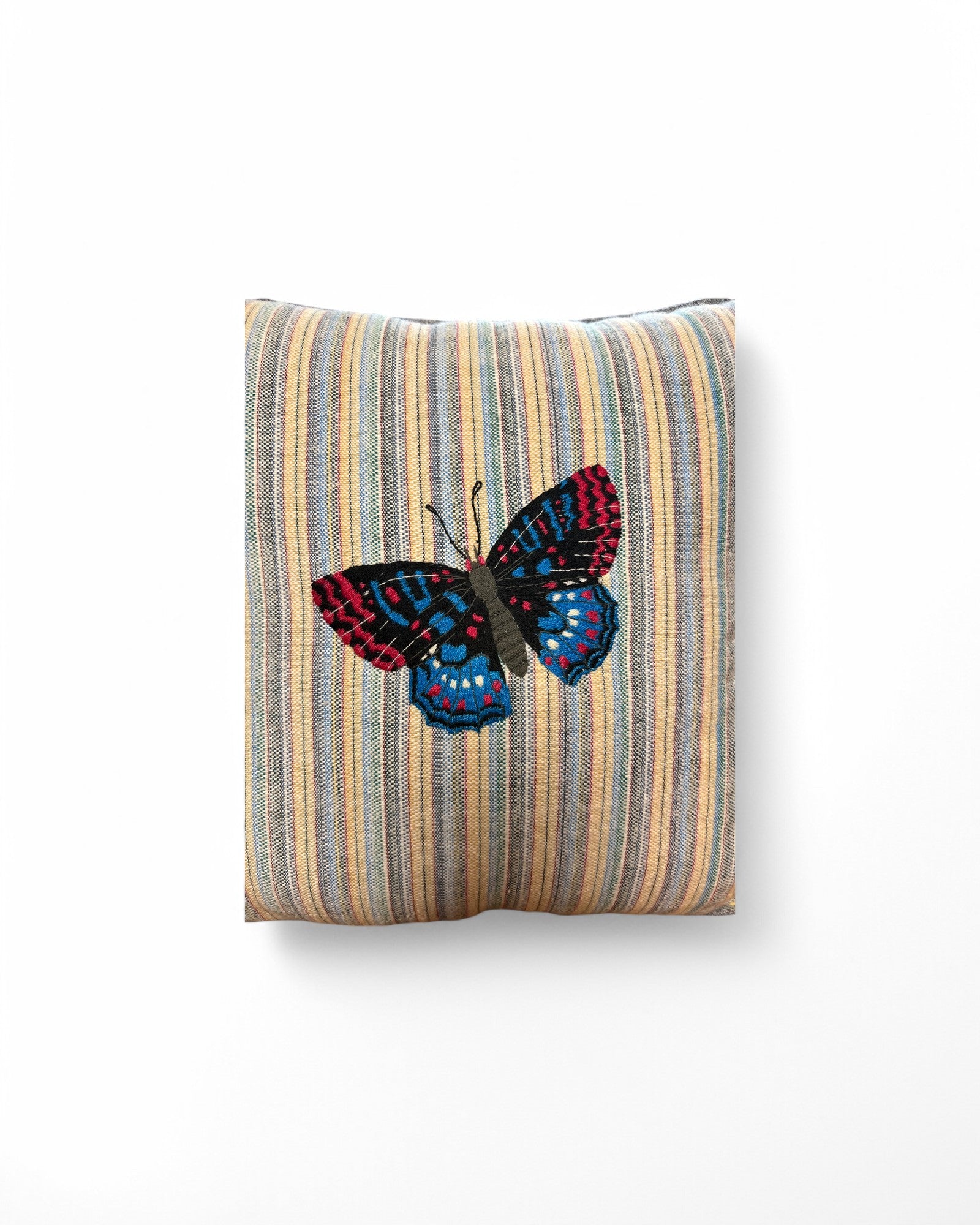 Hand Ebroidered Insect - Butterfly Striped Light Shades of Blue - Back (Pink)
