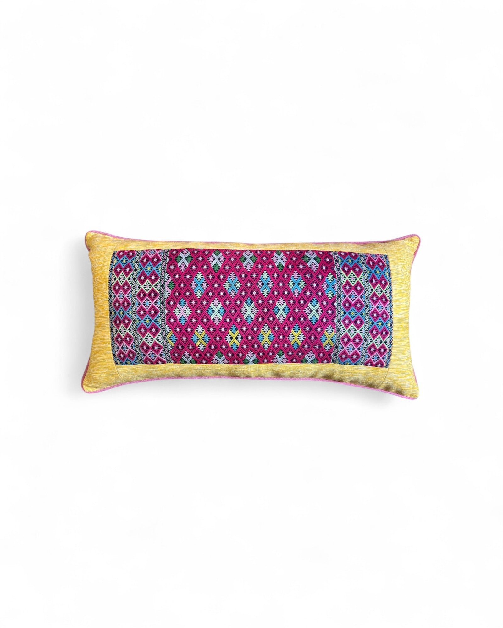 Lumbar Cushion with Karen Hill-Tribe Centrepiece - Yellow & Mangosteen