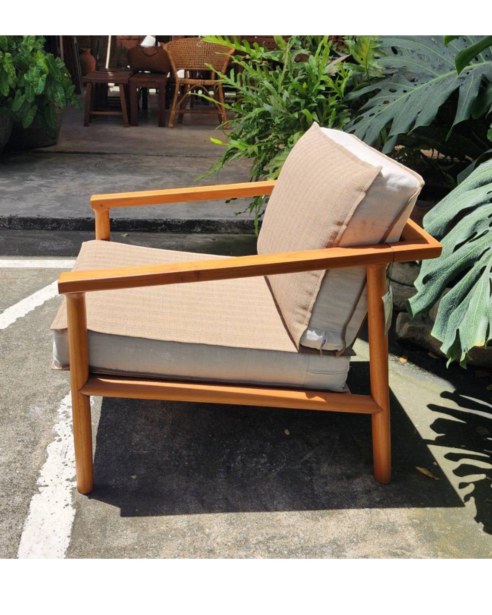 Wheat & Cream Thai Weave Teak Wood Armchair - Surround Living - 12