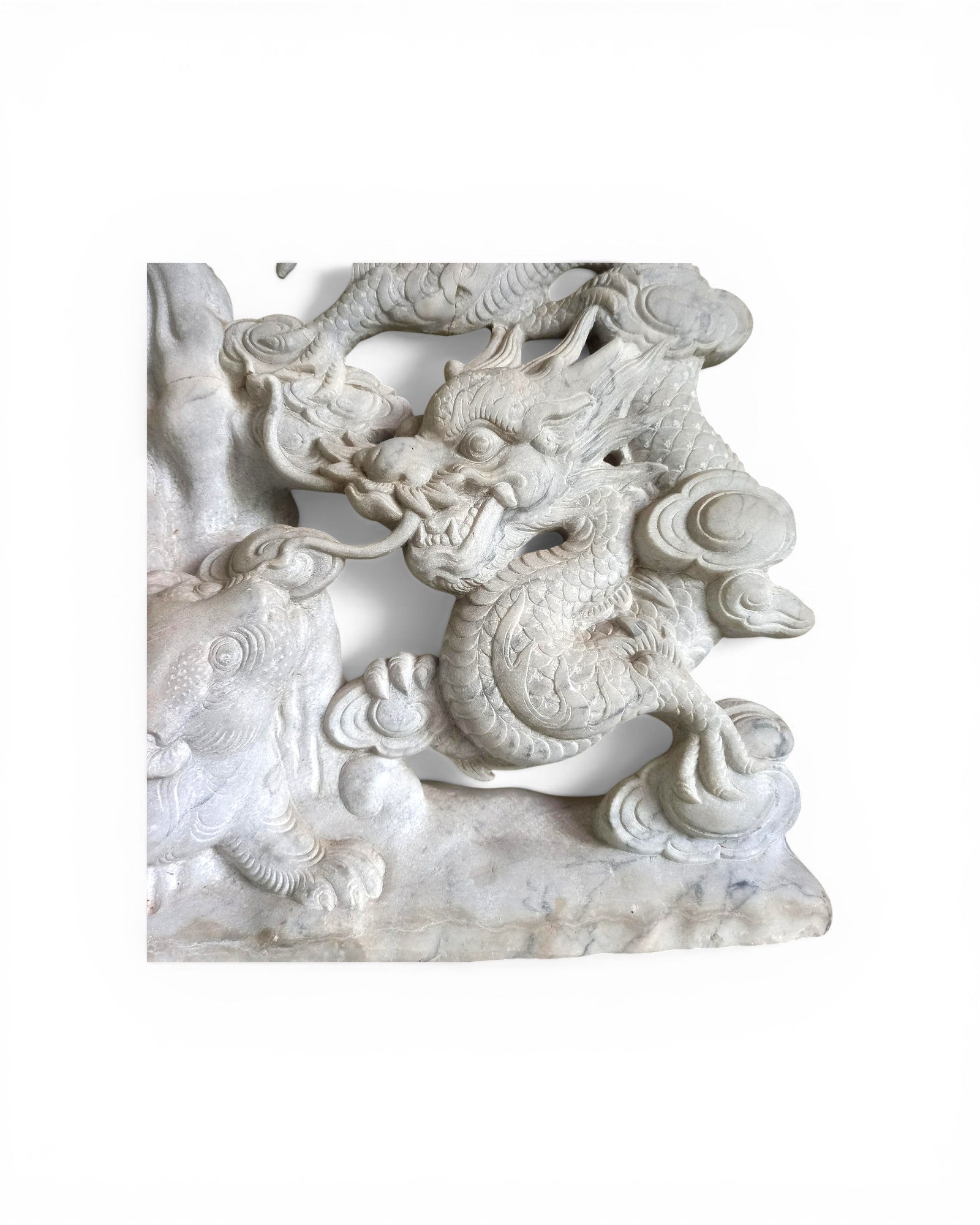 Carved Marble Dragon & Qilin Sculpture