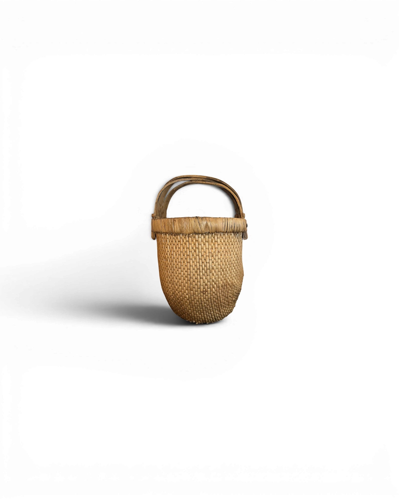 Antique Carved Bamboo Basket - Natural Wood