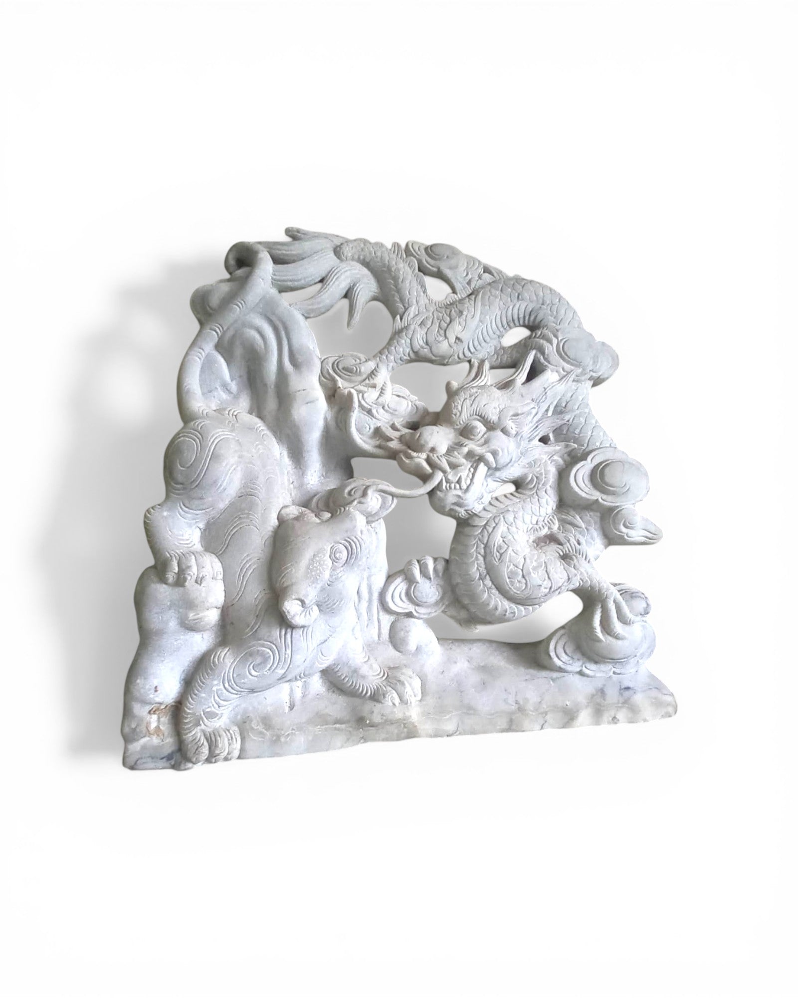 Carved Marble Dragon & Qilin Sculpture