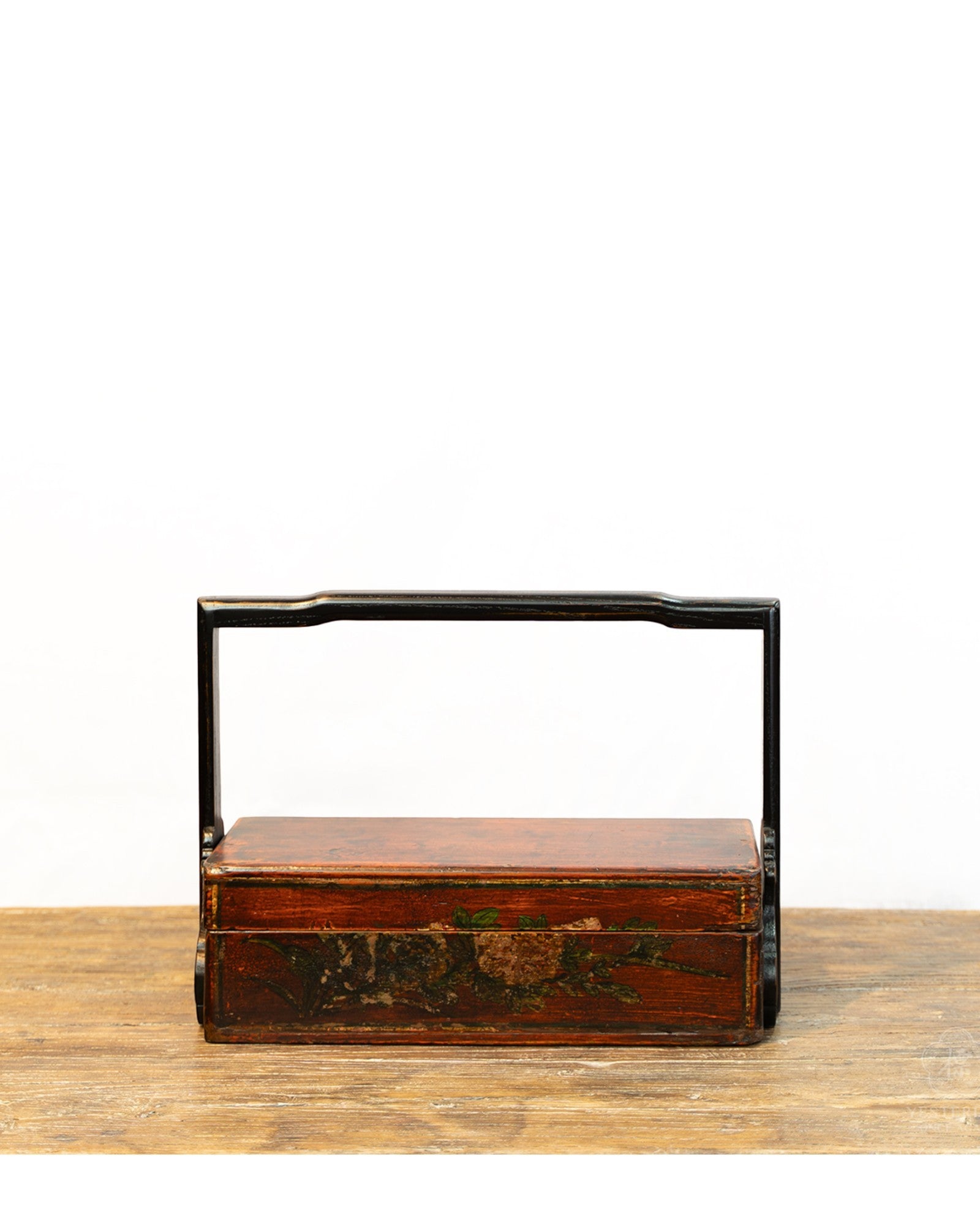 Vintage Hand-Painted Storage Box with New Wooden Handle