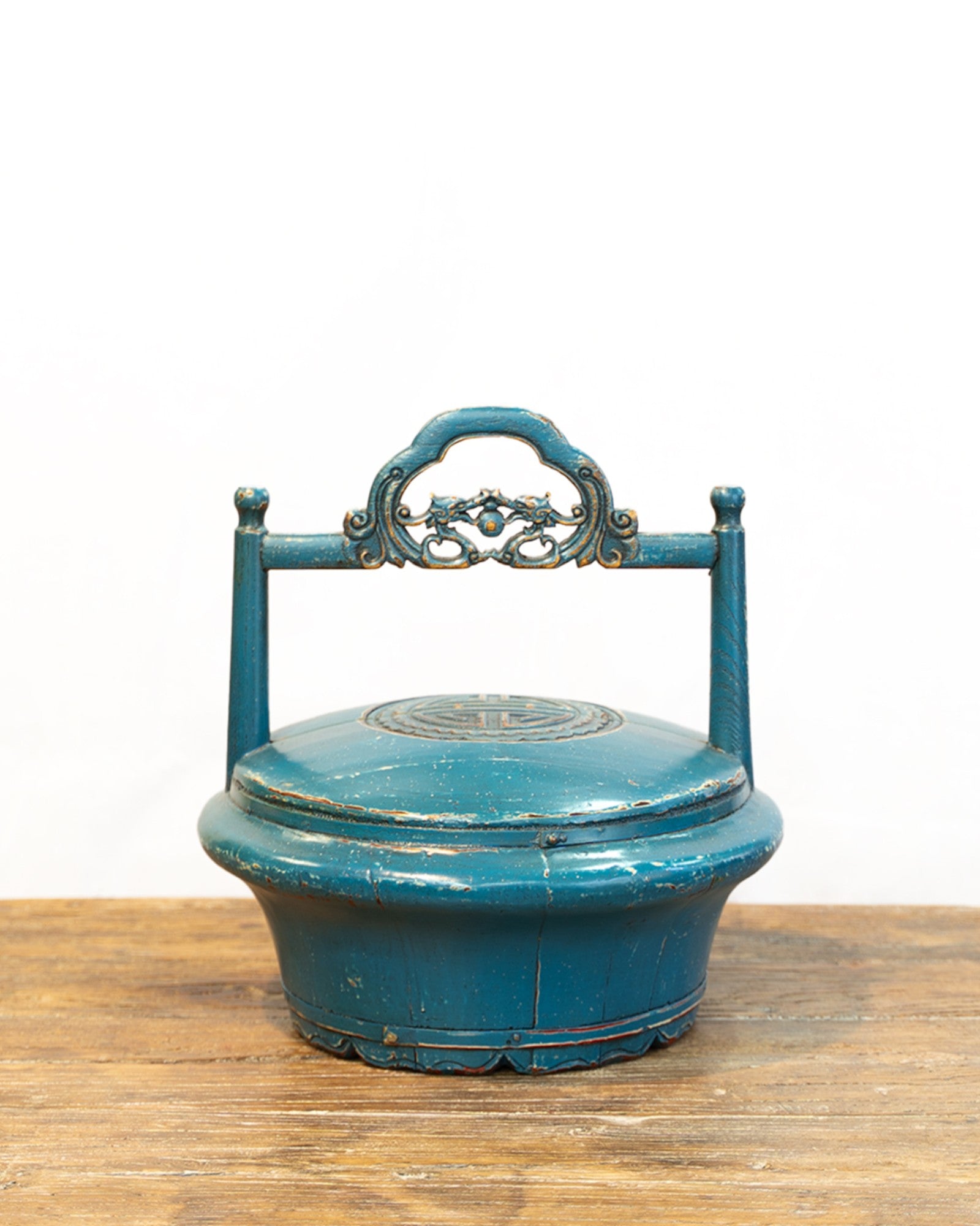 Vintage Chinese Food Basket with Carved Lid