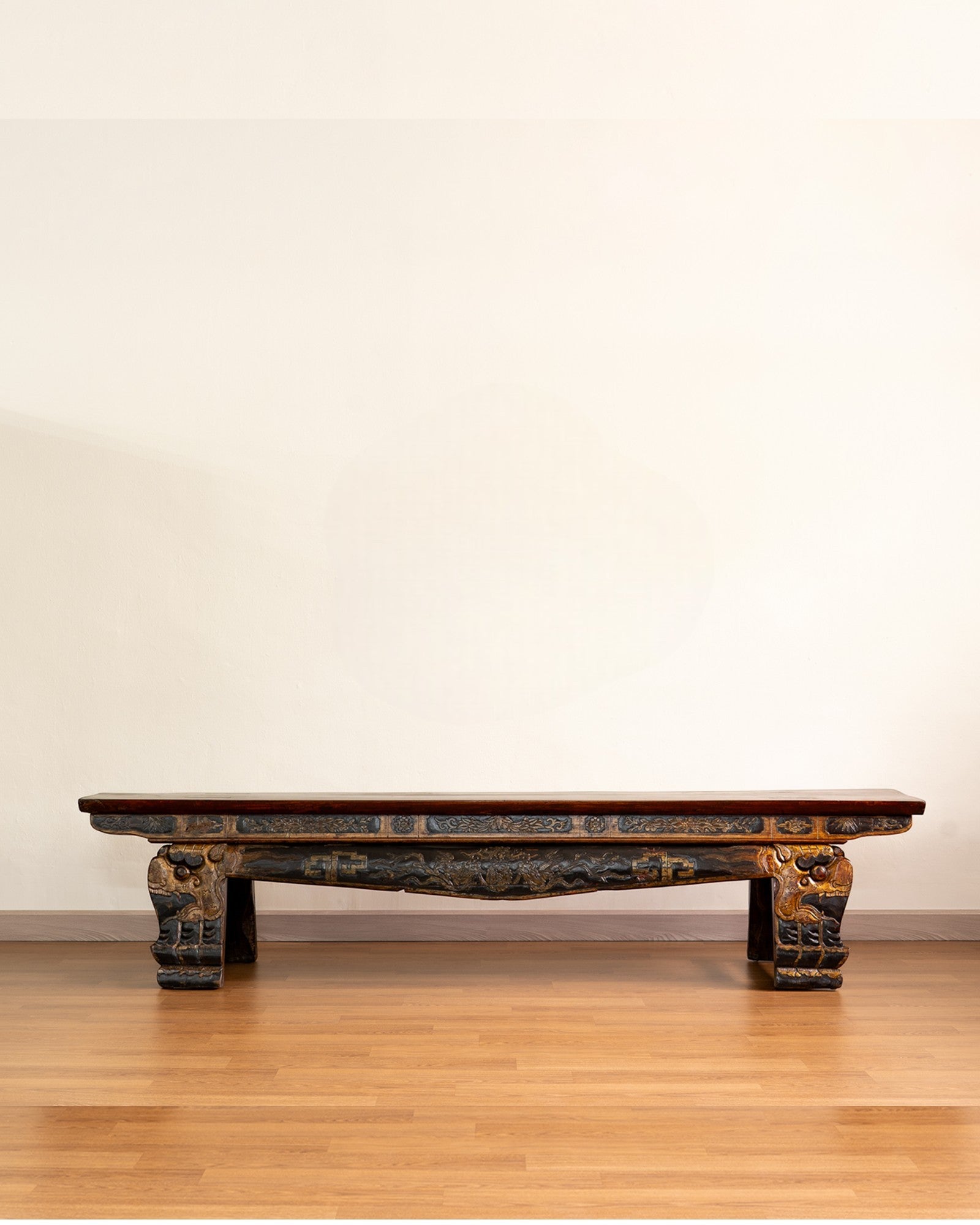 Chinese Antique Ornately Carved Cypress Bench