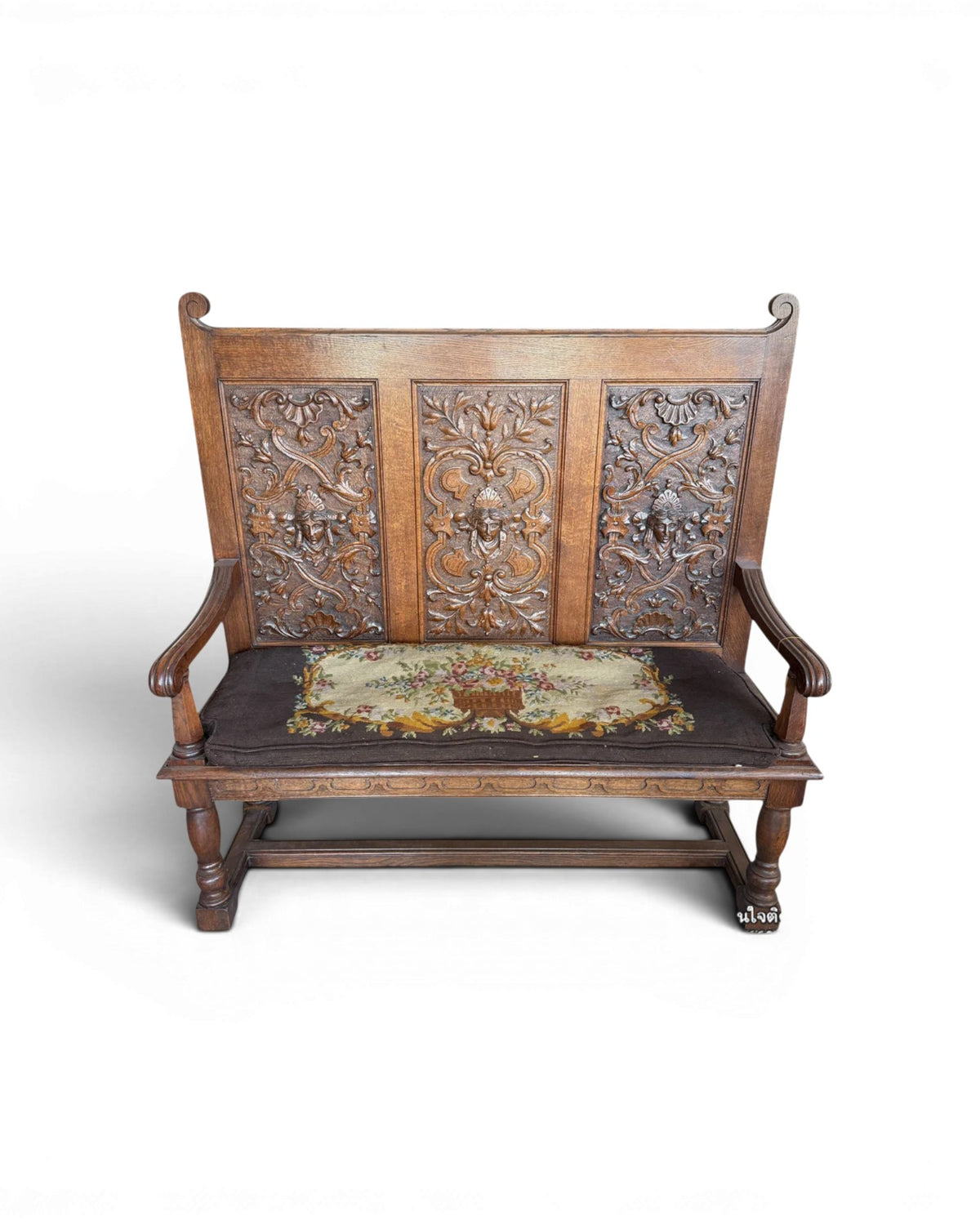Antique Oak Carved Hall-bench - Surround Living - 2