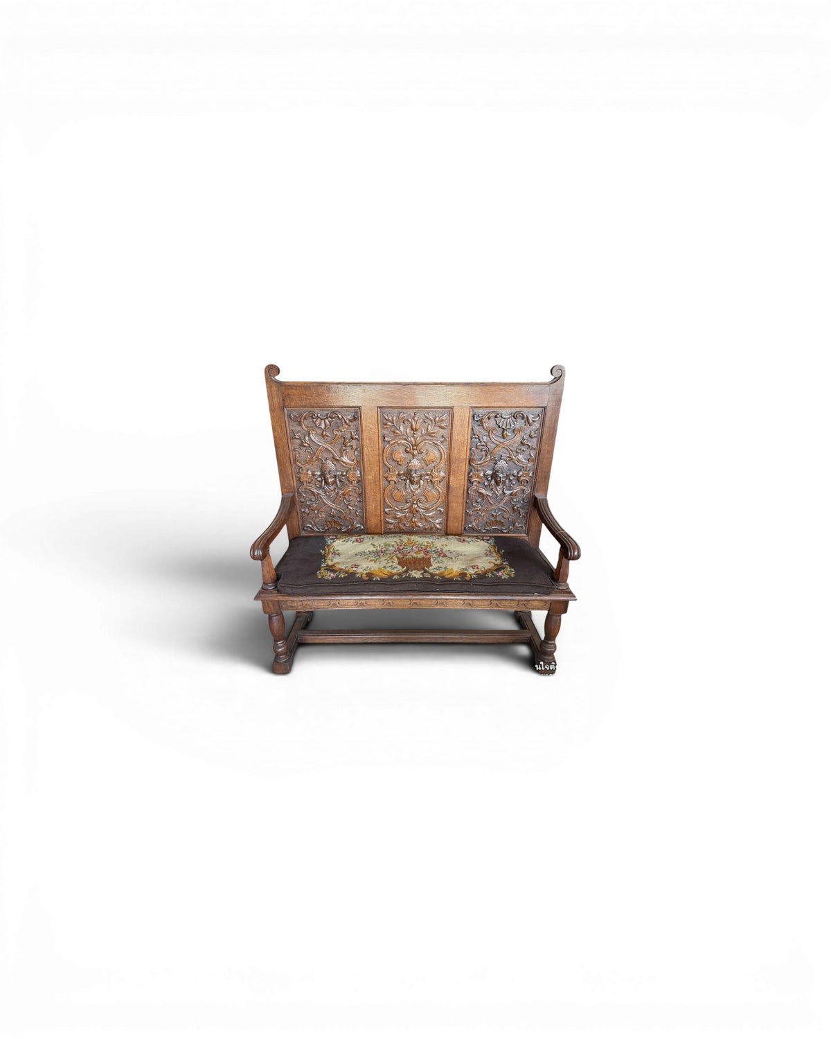 Antique Oak Carved Hall-bench - Surround Living - 1