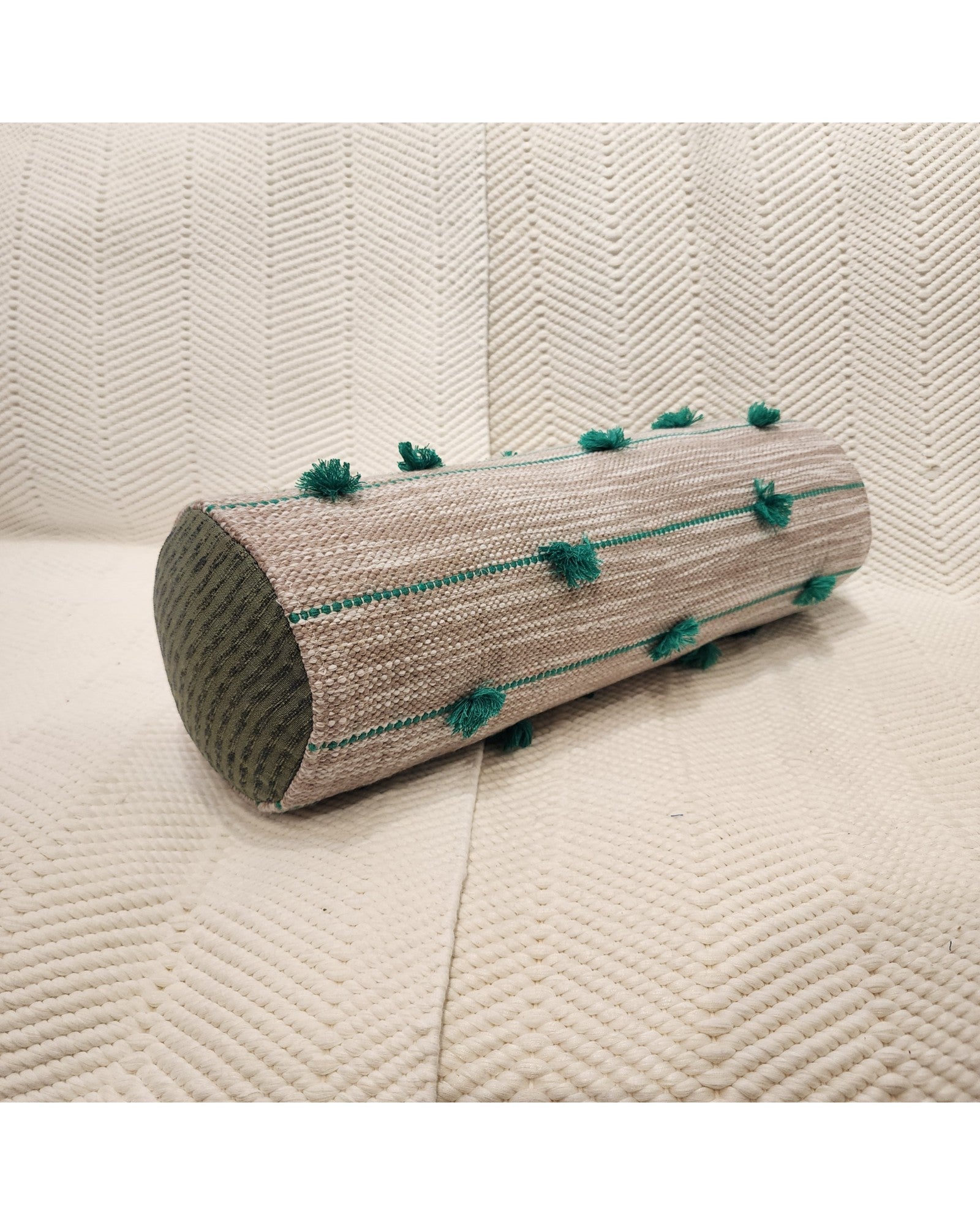 Cylindral Bolster Pillow - Green & Grey