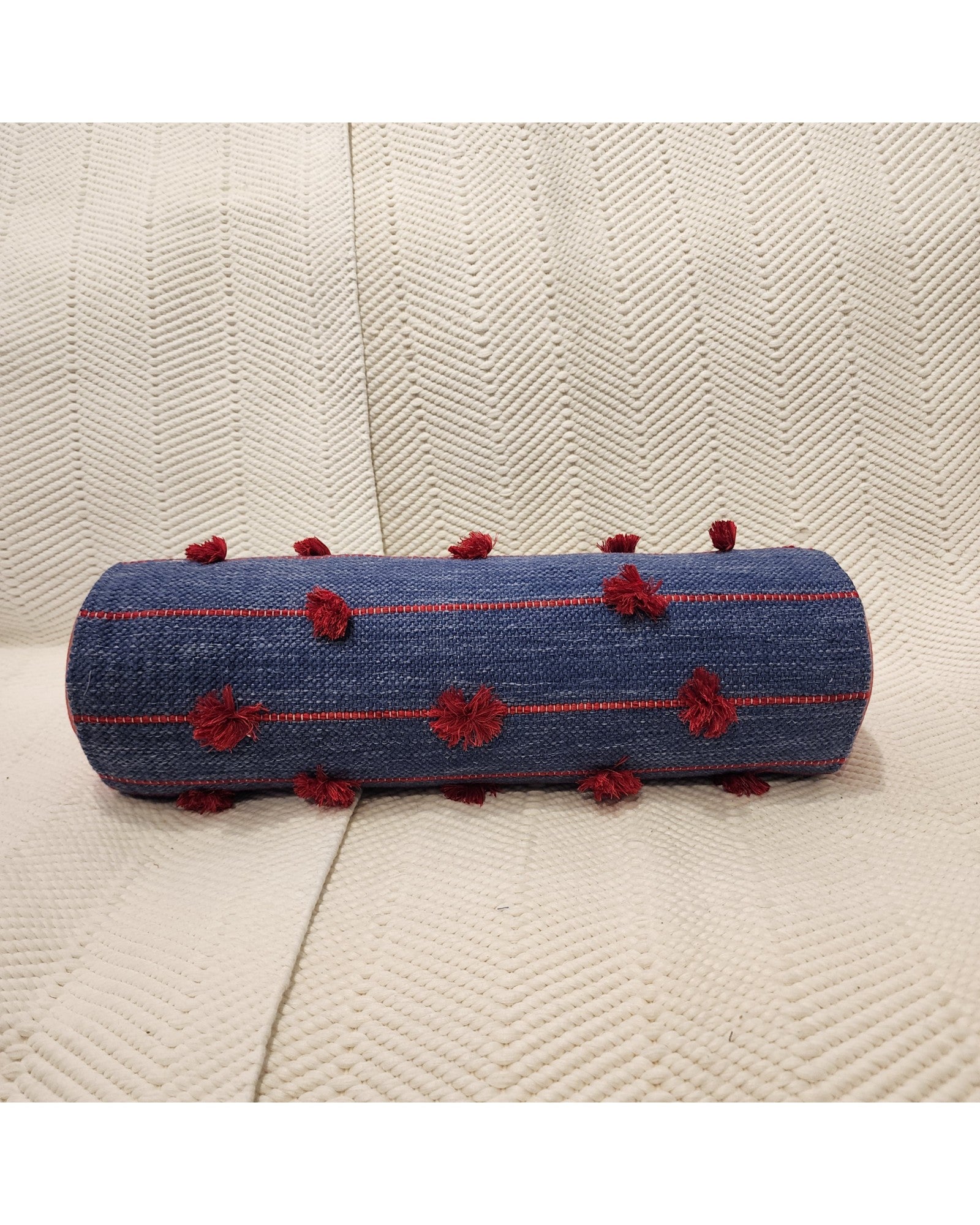 Cylindral Bolster Pillow - Deep Blue & Red
