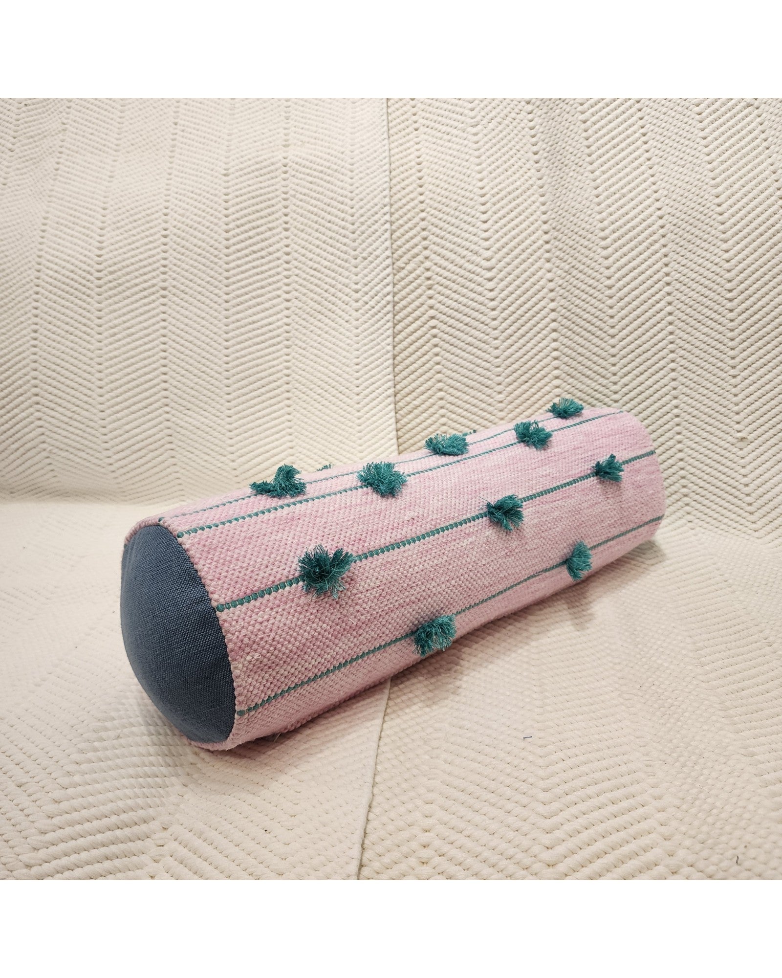 Cylindral Bolster Pillow - Pink & Green