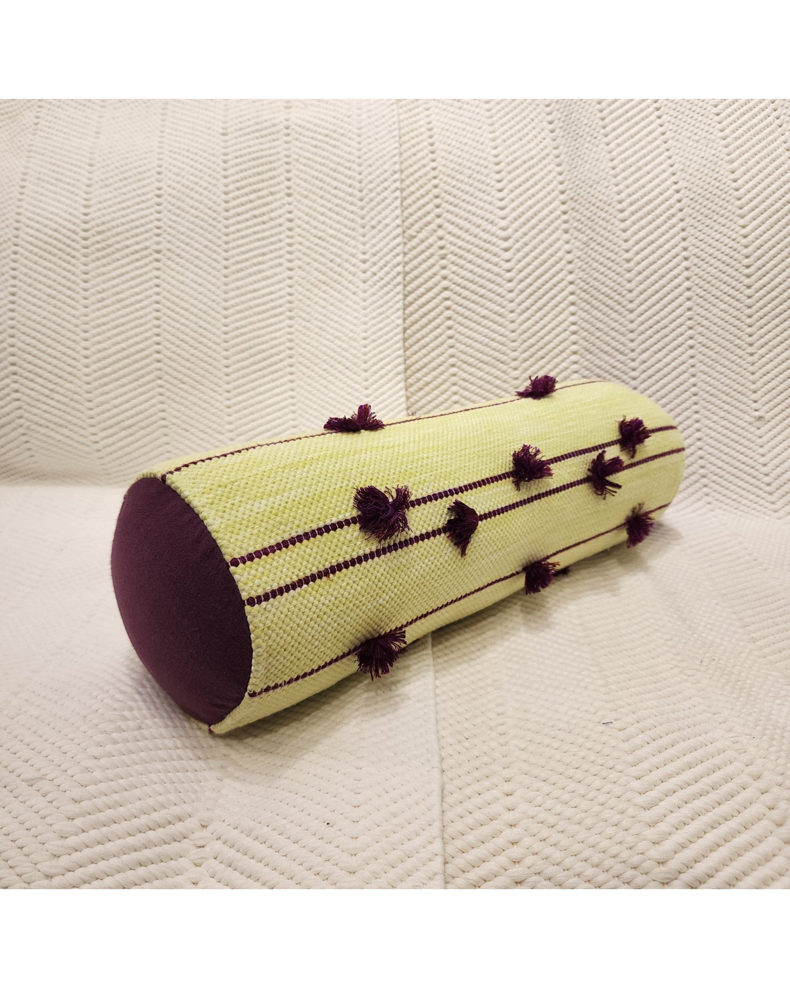 Cylindral Bolster Pillow - Yellow & Dark Purple