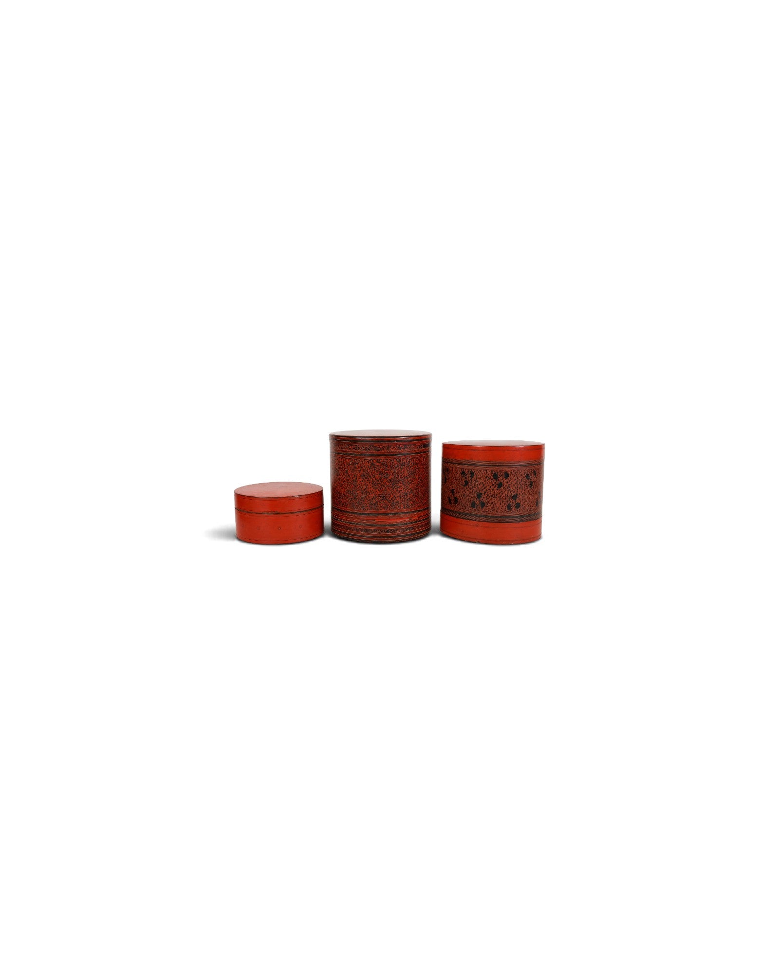 Burmese Antique Lacquer Cylindrical Boxes Set o f 3