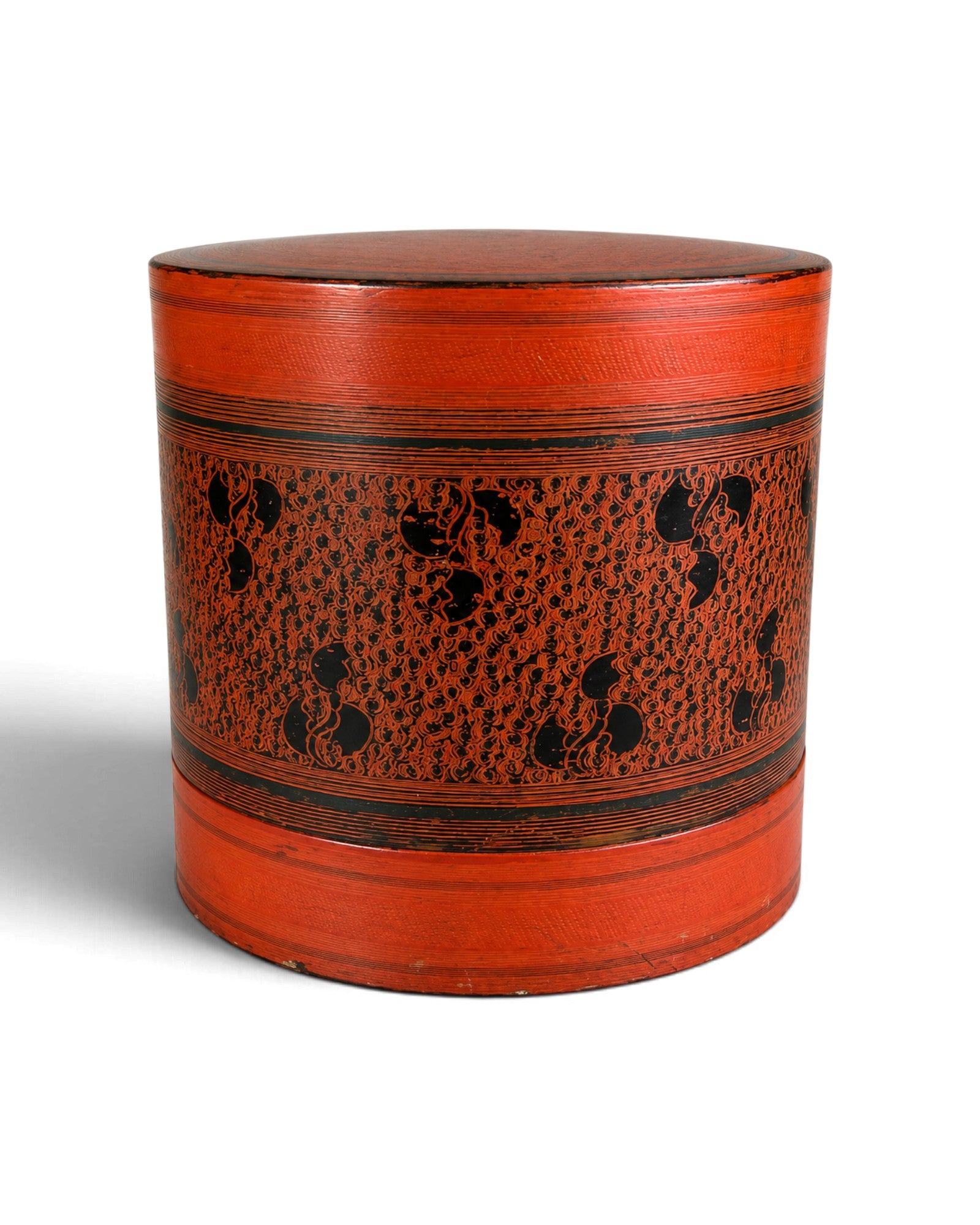 Burmese Antique Lacquer Cylindrical Boxes Set o f 3