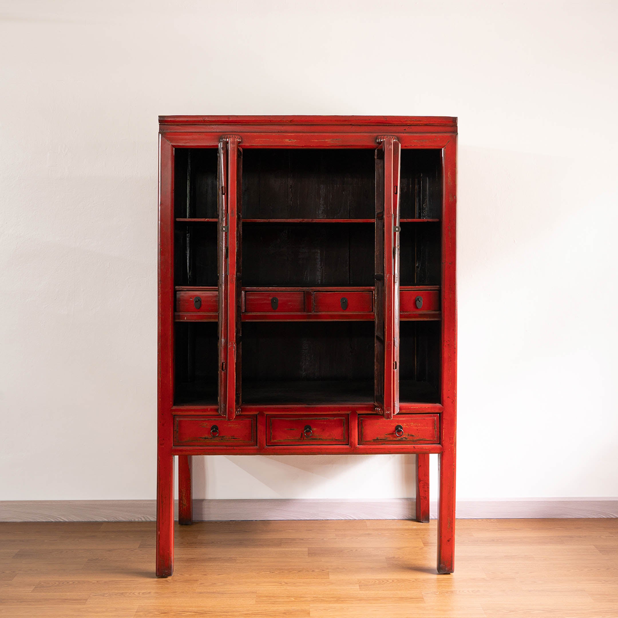 Elegant Antique Chinese Four-Door Rattan Cabinet