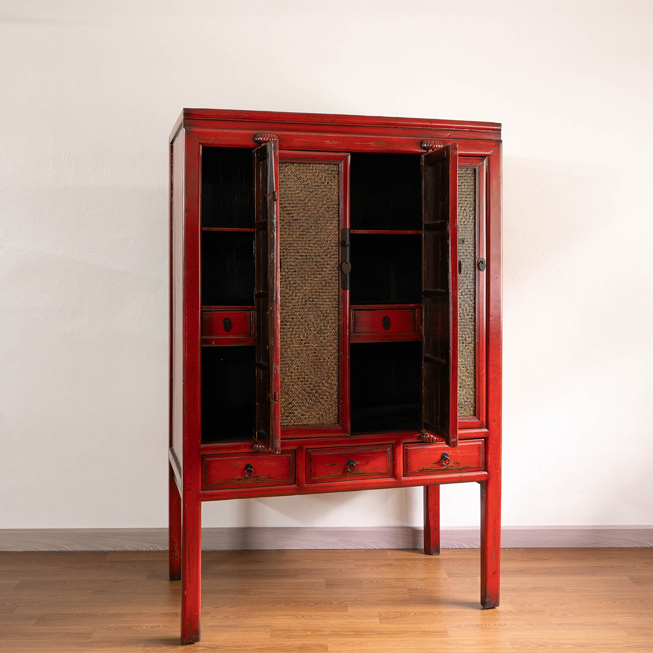 Elegant Antique Chinese Four-Door Rattan Cabinet