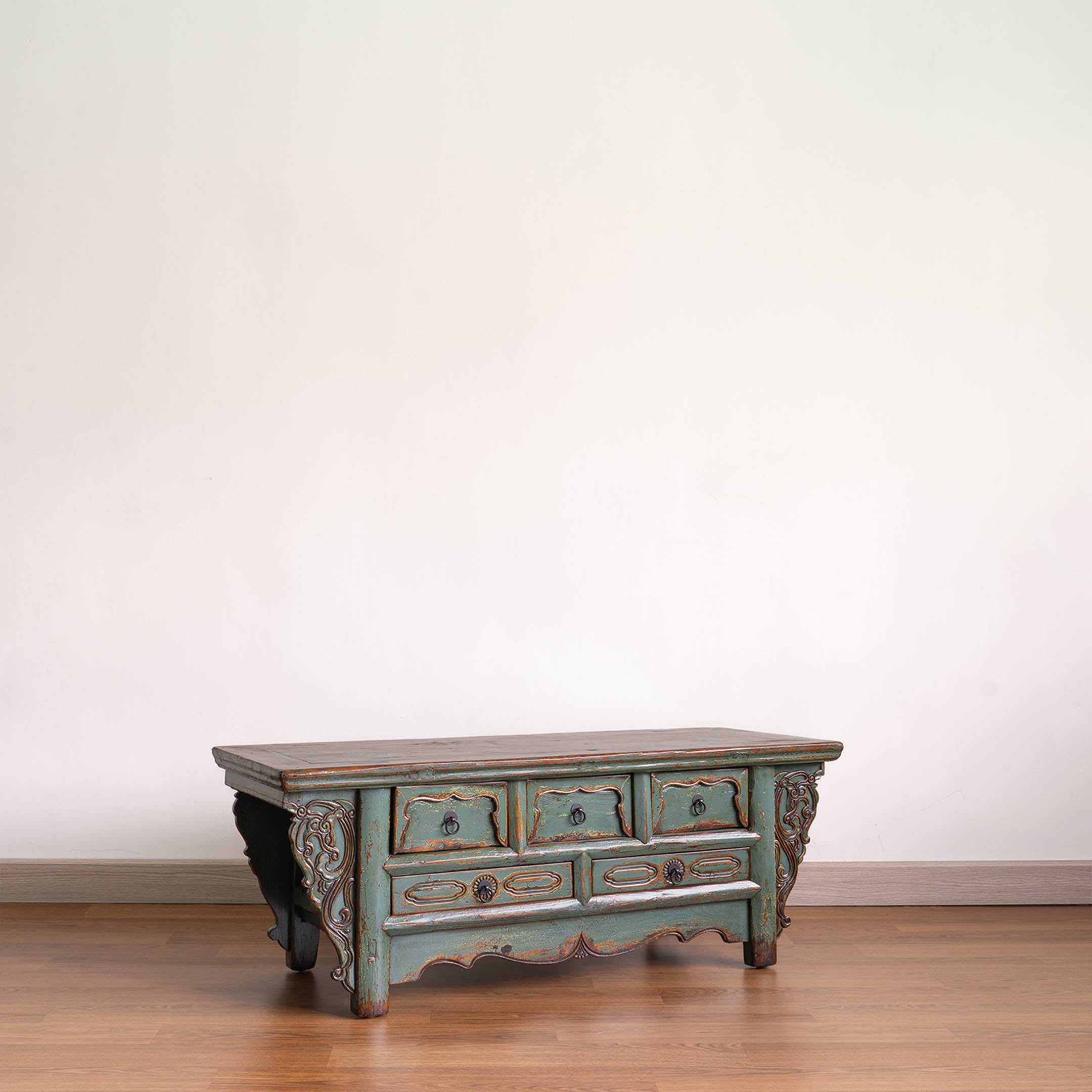 Antique Oriental Five Drawers Low Sideboard Table
