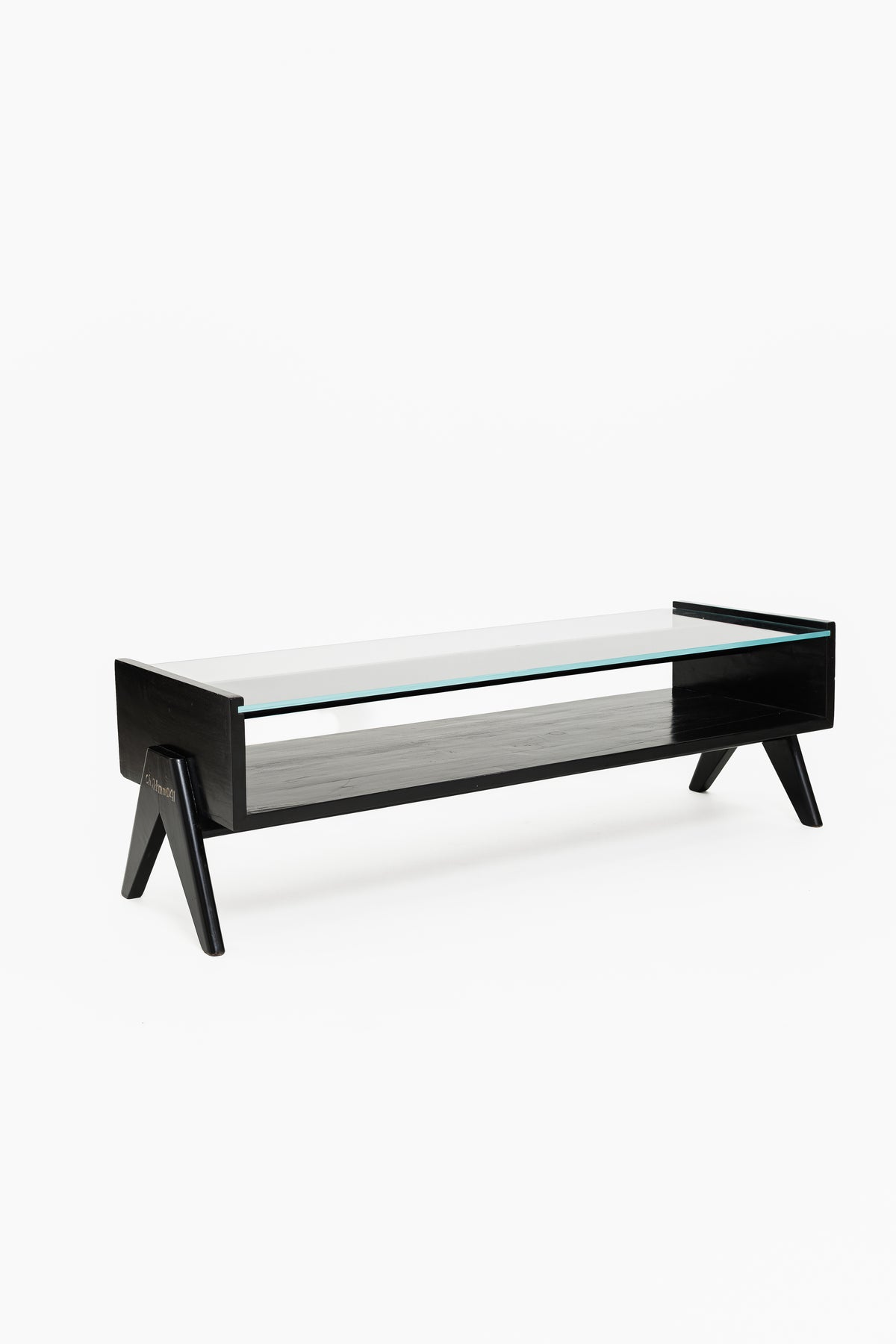 Pierre Jeanneret Black Solid Teak Coffee Table C. 1960