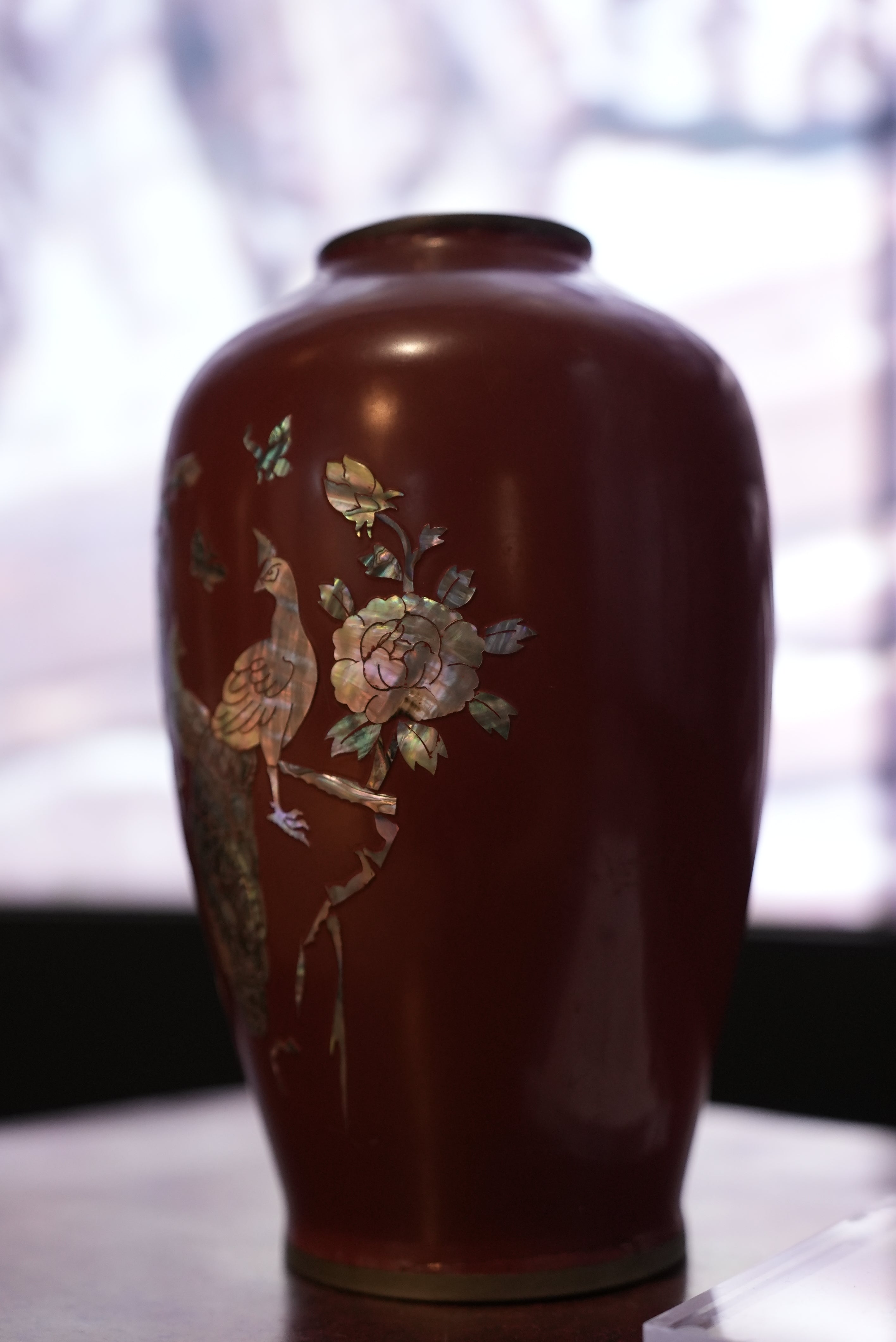 Red Lacquer Vase with Mother-of-Pearl Inlay
