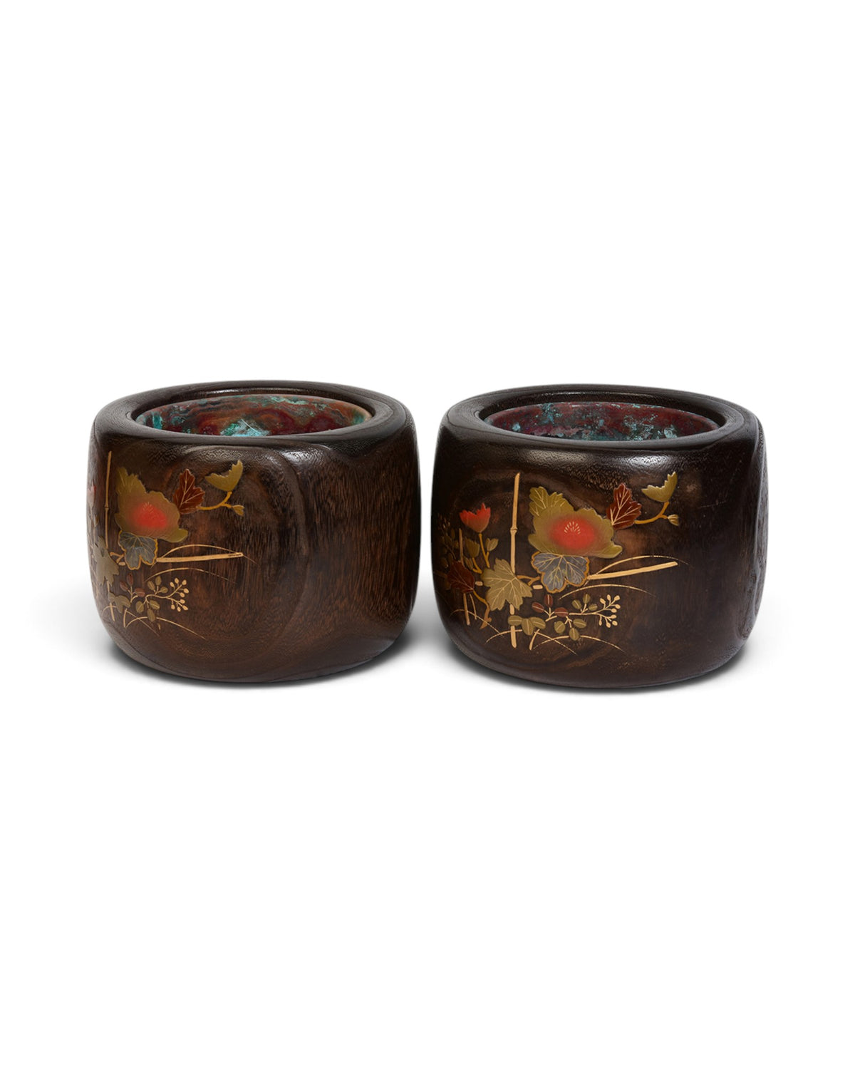 A Pair of Japanese Keyaki Wooden Hibachi Vessels - Set of 2
