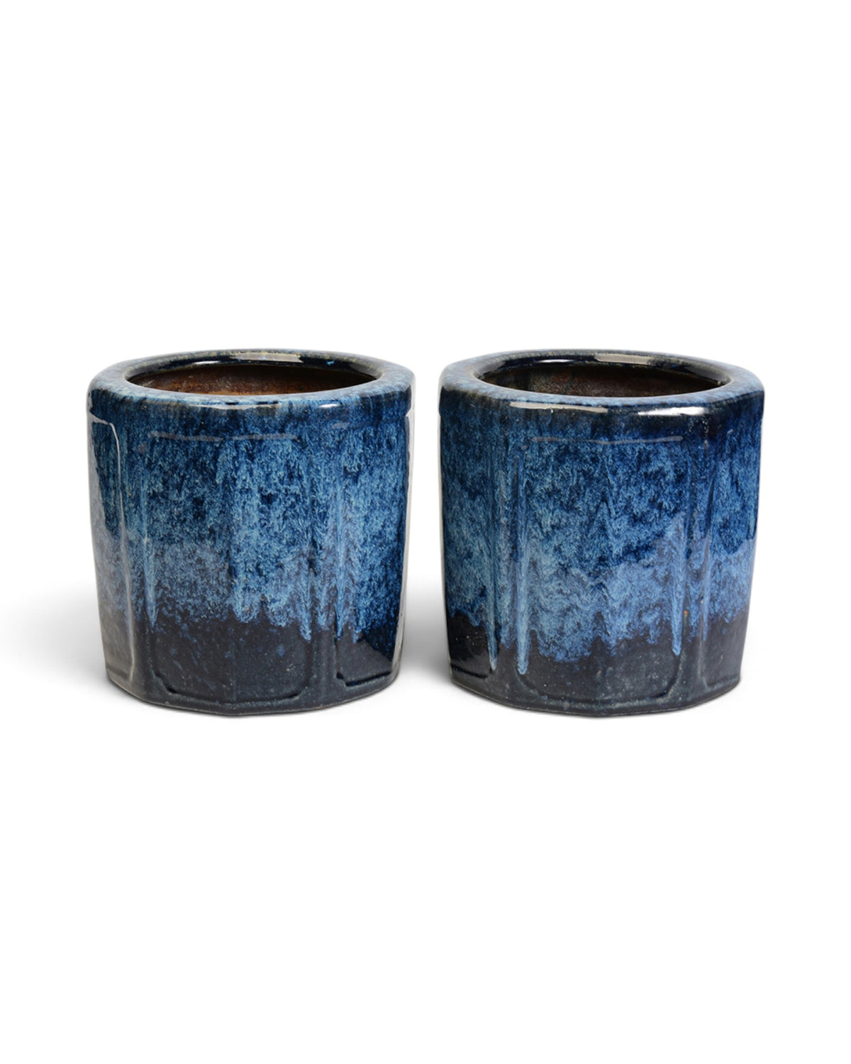 A Pair of Japanese Shigaraki Blue Glazed Ceramic Hibachi - Set of 2