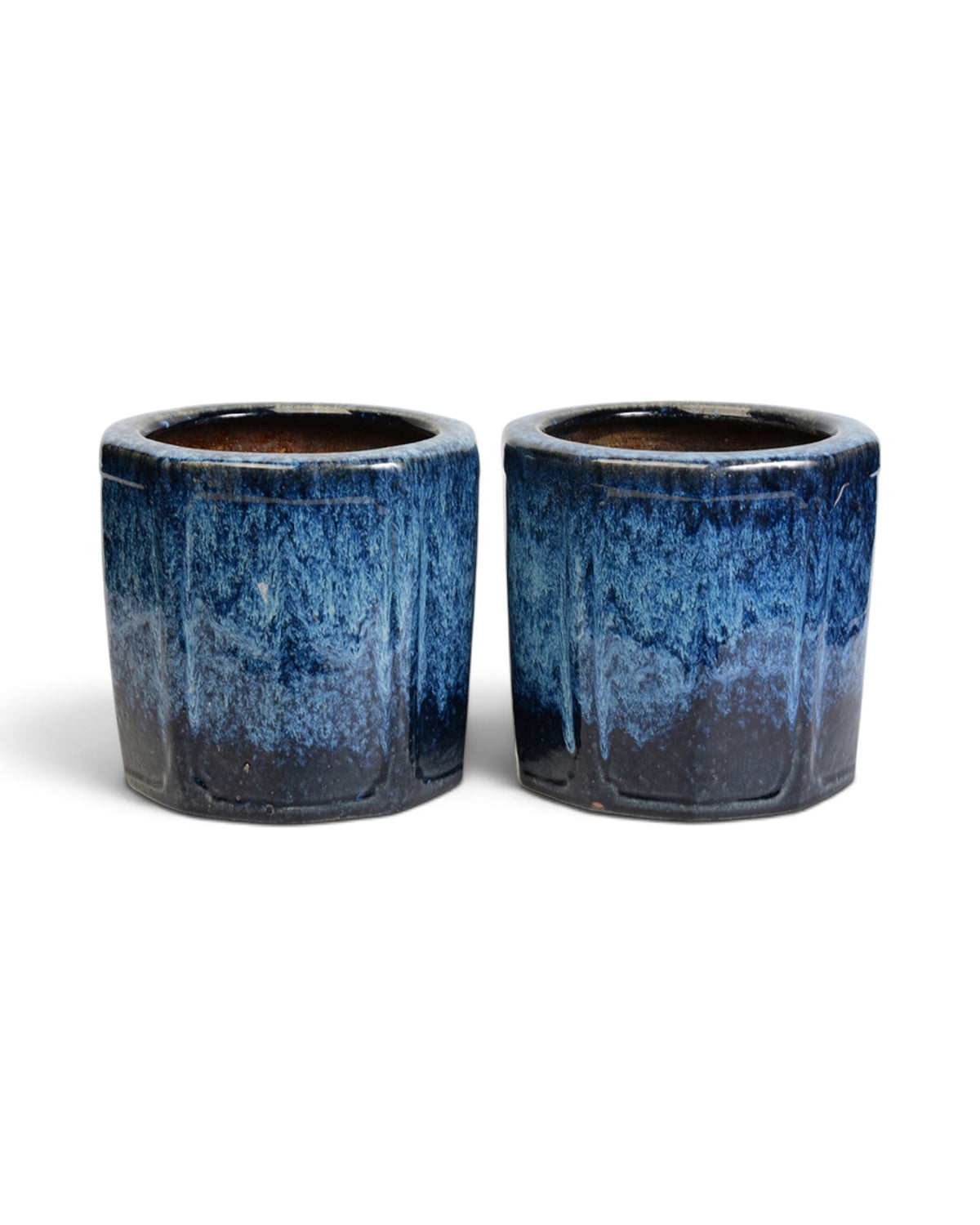A Pair of Japanese Shigaraki Blue Glazed Ceramic Hibachi - Set of 2