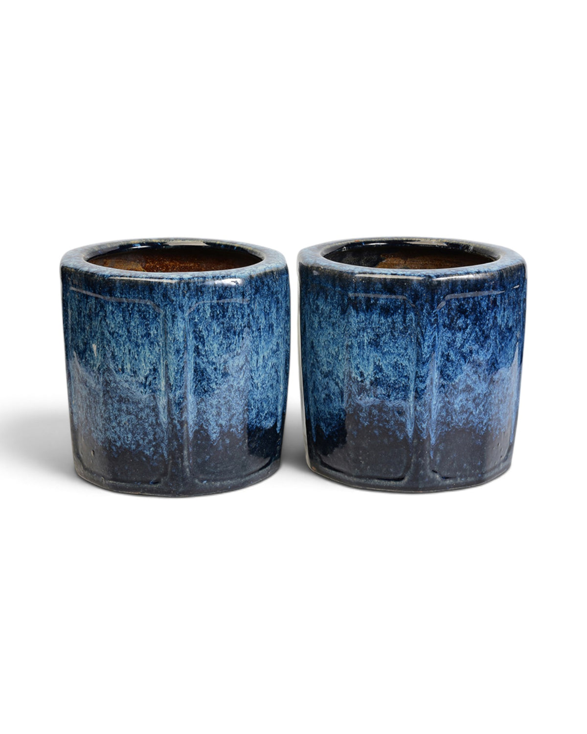 A Pair of Japanese Shigaraki Blue Glazed Ceramic Hibachi - Set of 2